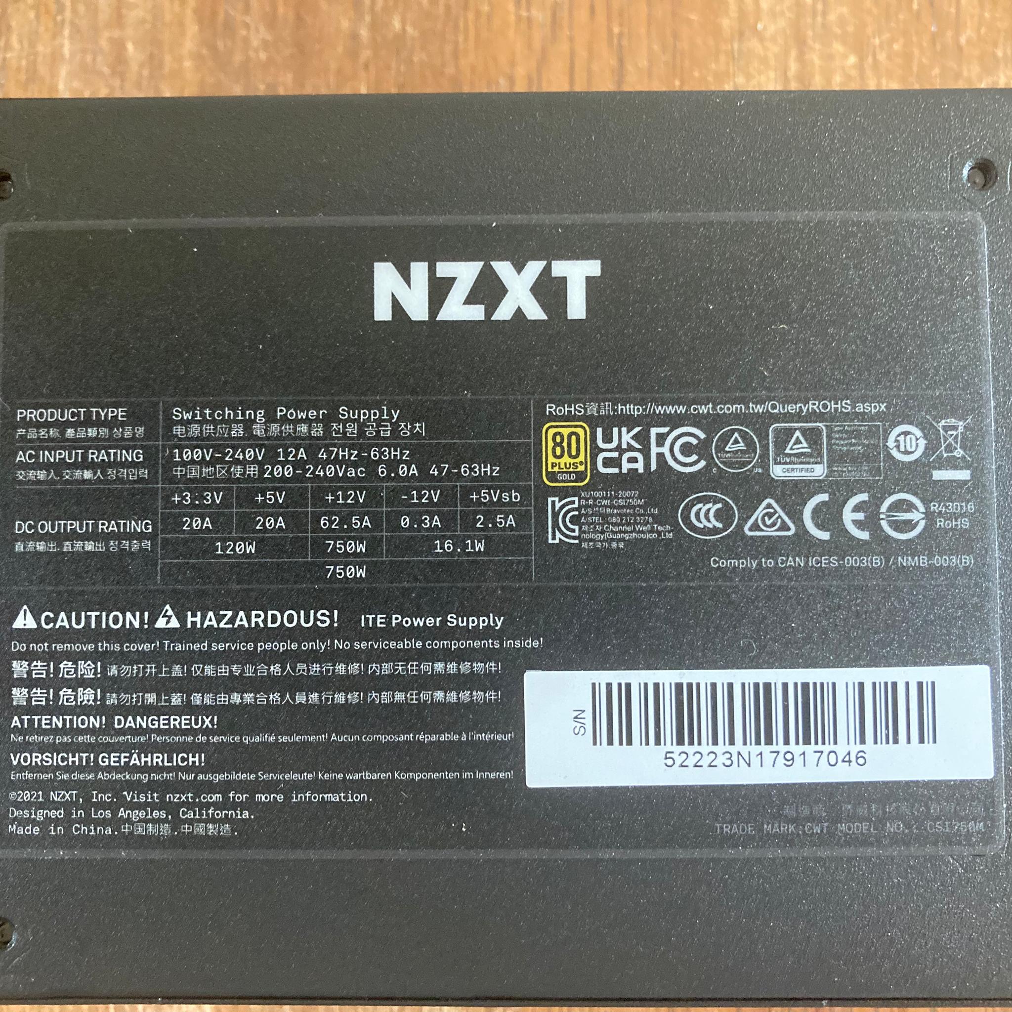 NZXT C750 750 Watt 80+ Gold Fully-Modular SFX Power Supply (NZXT H1 Refresh PSU)