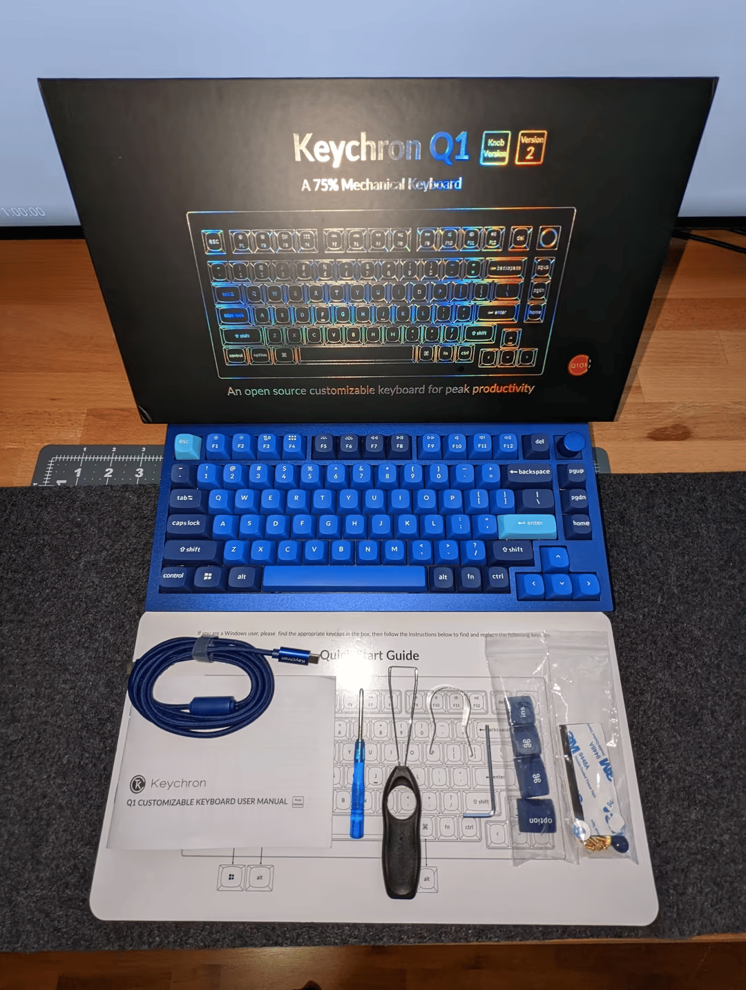 Keychron Q1 Ver.2 w/ Knob QMK Mechanical Keyboard / Navy Blue / Gateron G Pro Reds / OSA PBT Keycaps