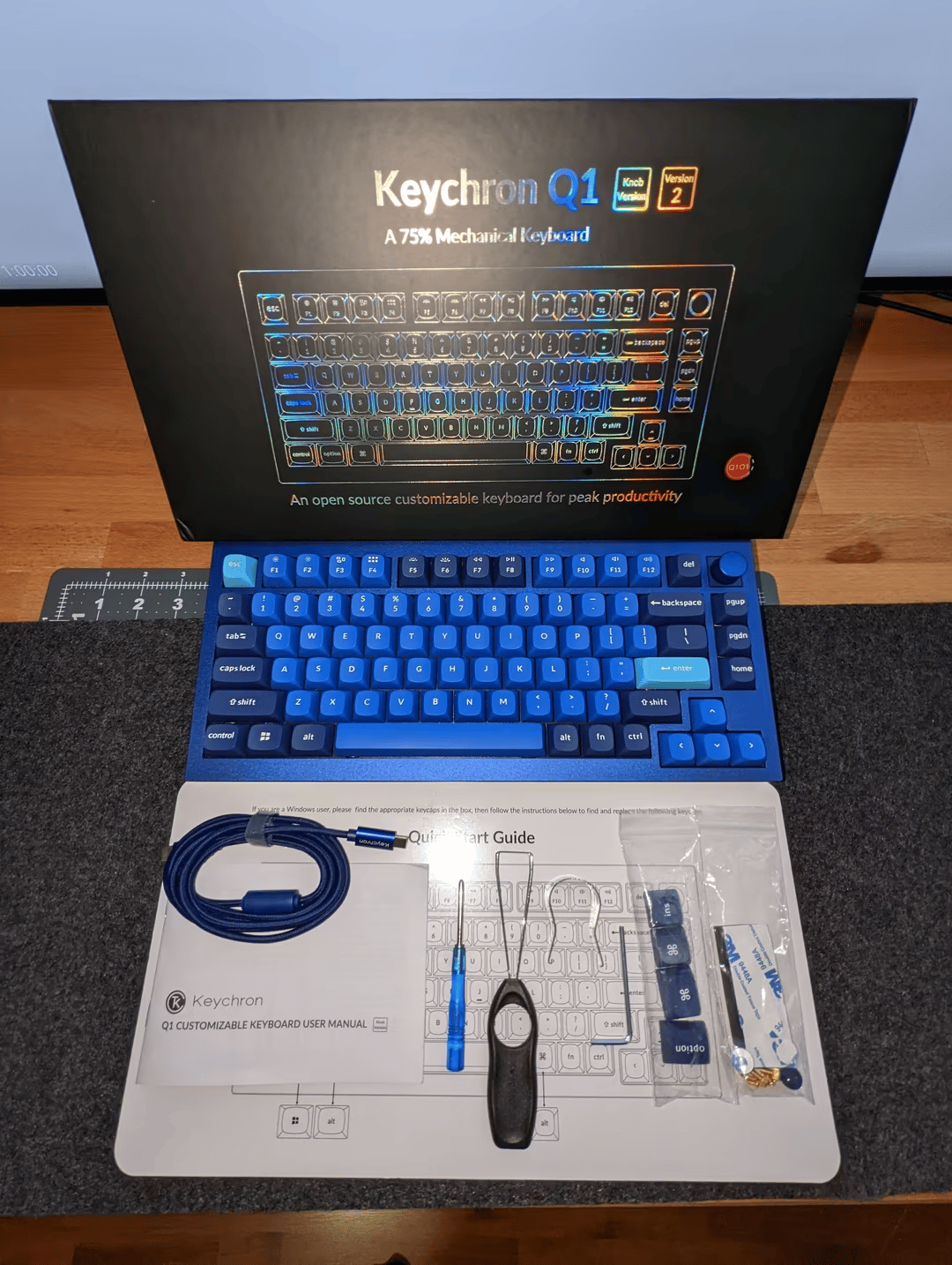 Keychron Q1 Ver.2 w/ Knob QMK Mechanical Keyboard / Navy Blue / Gateron G Pro Reds / OSA PBT Keycaps
