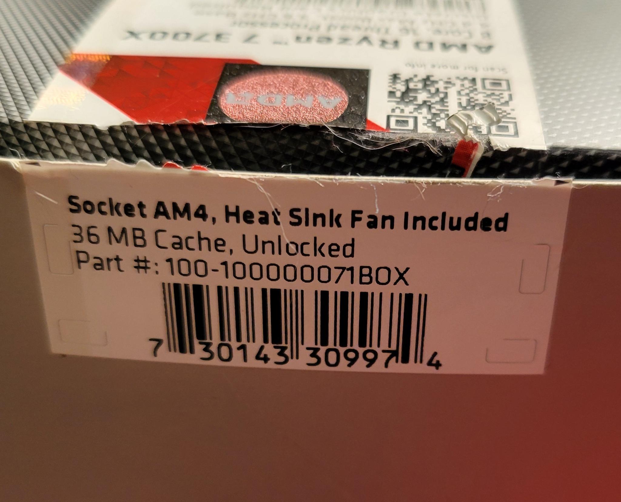 AMD Ryzen 3700X CPU includes Wraith cooler great condition/low use