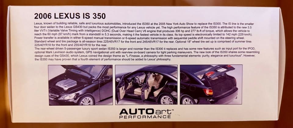 Autoart Performance 1/18 Scale 2006 Lexus IS350 Obsidian Black Model Car
