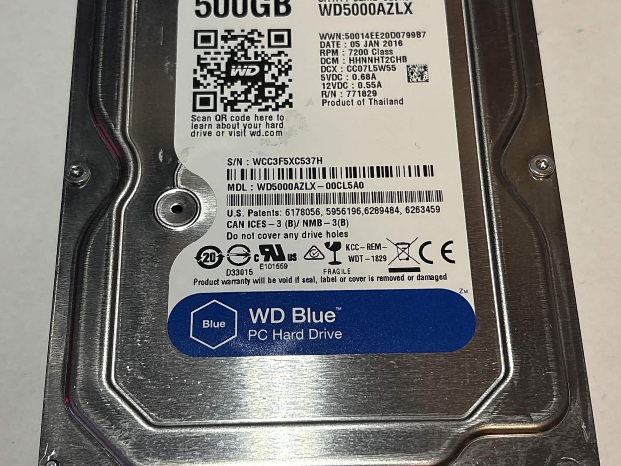 WD Blue 500GB 7200RPM SATA Hard Drive | Tested & Functional