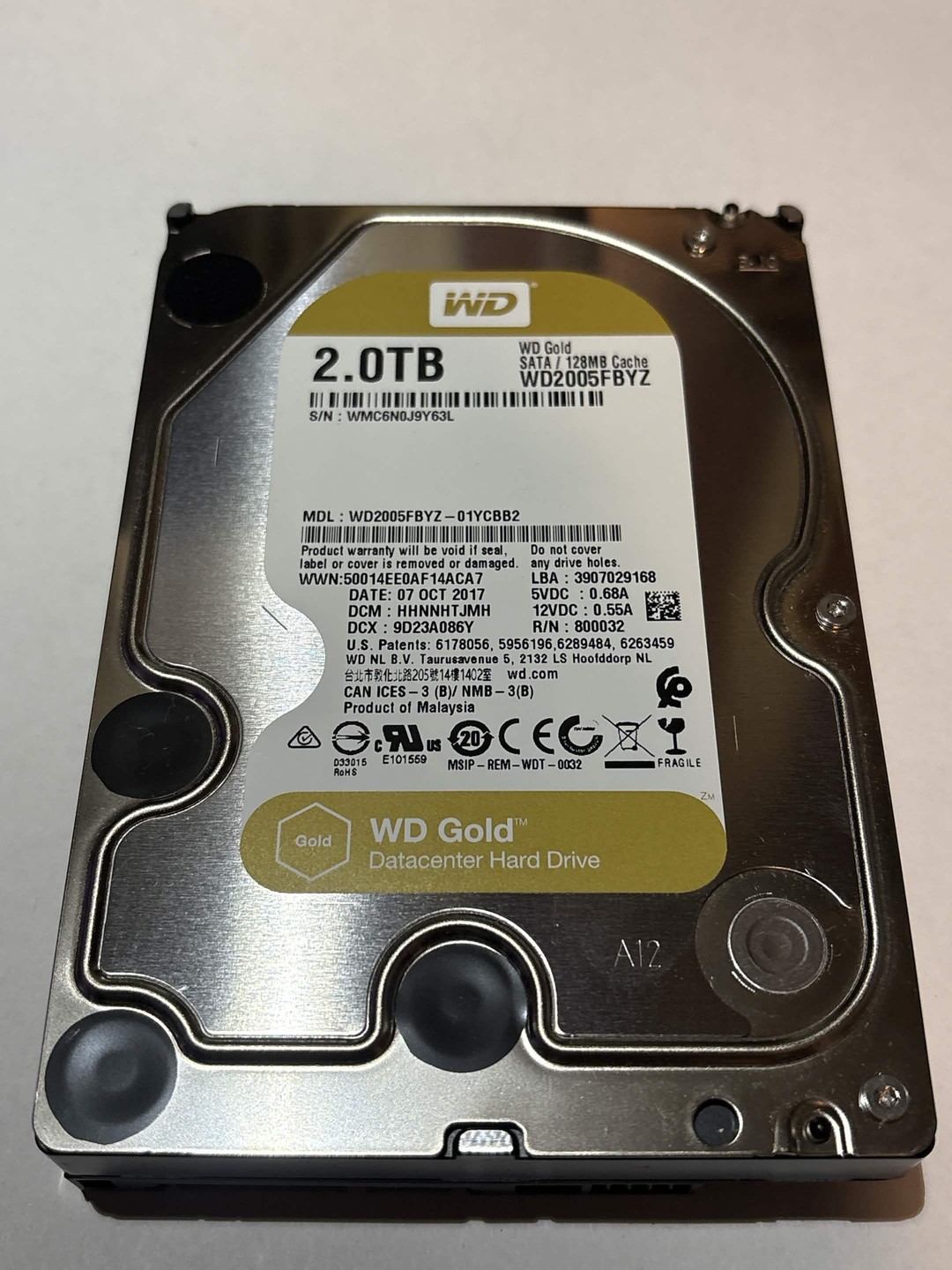 WD Gold 2TB Datacenter HDD – 7200RPM SATA – WD2005FBYZ – Good