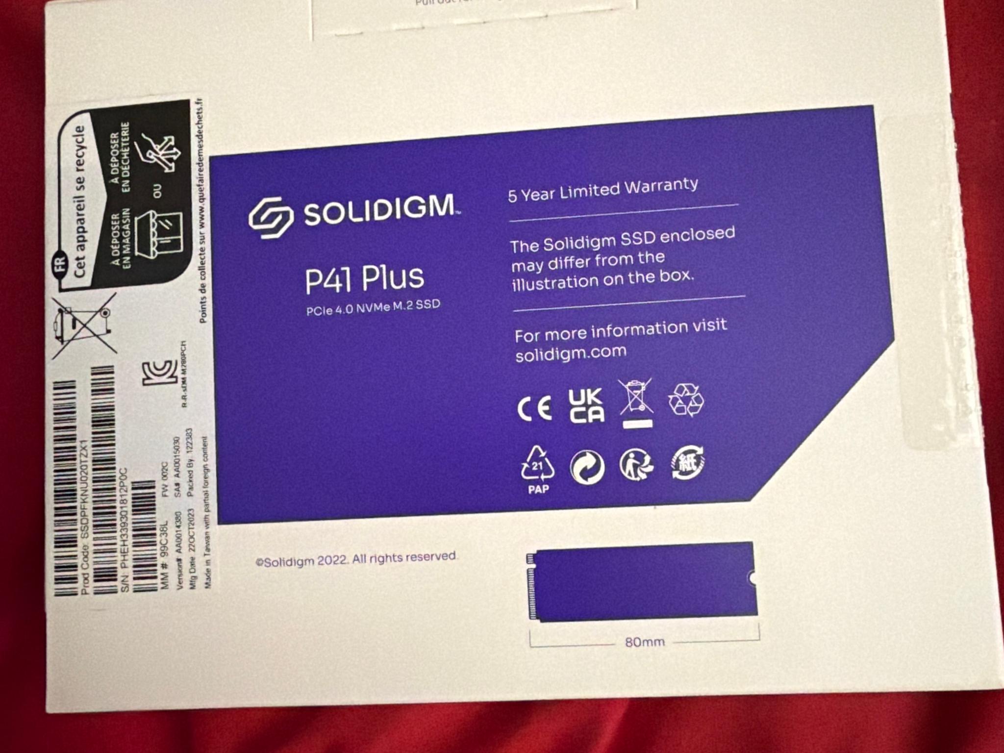 2TB SSD Solidigm P41 Plus New In Box PCIe 4.0 NVME M.2 SSD 2280