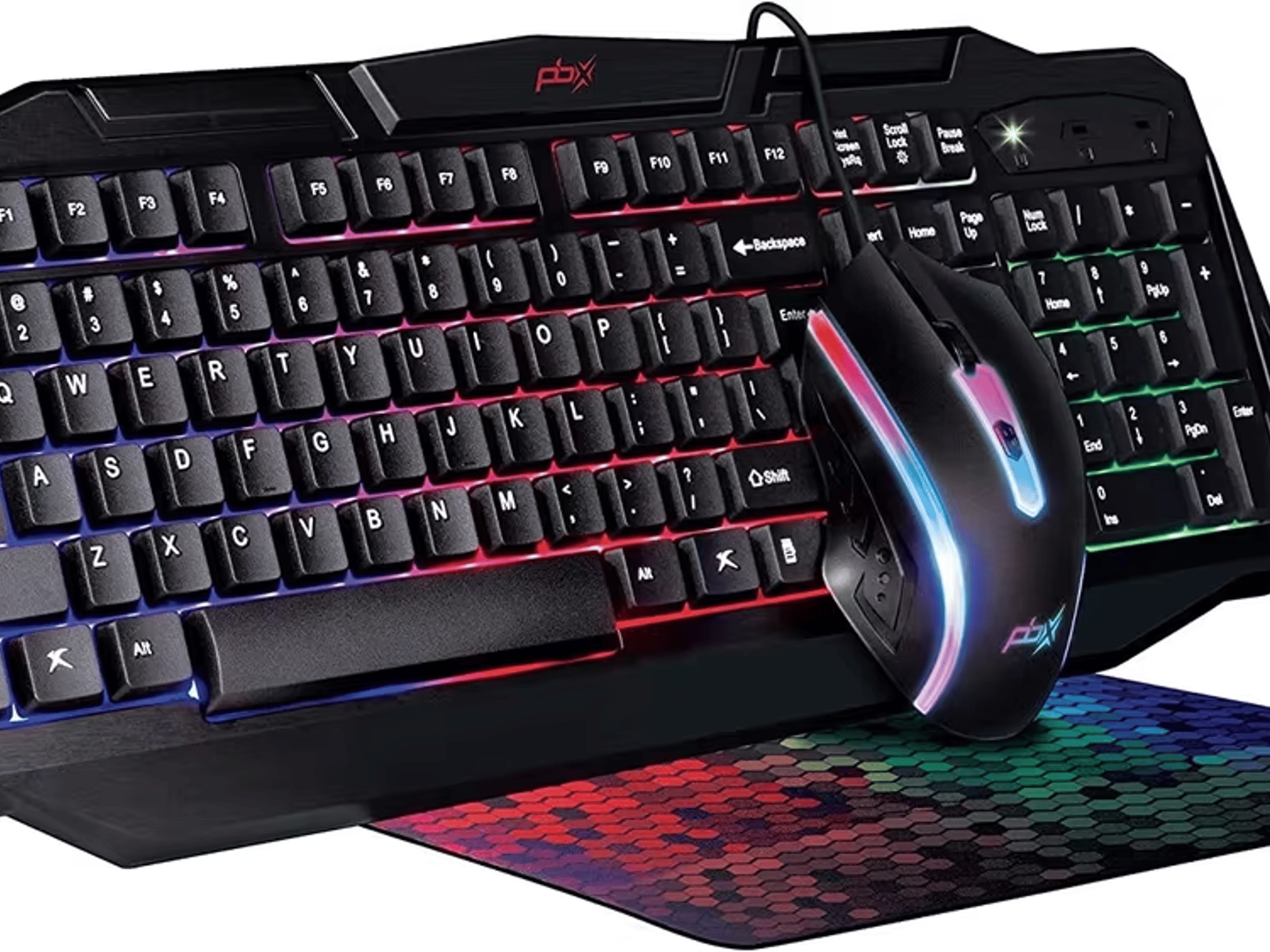 Pro Gaming Accessory Bundle - PBX RGB Backlit, Full-Size USB Keyboard, USB Mouse, Mouse Pad