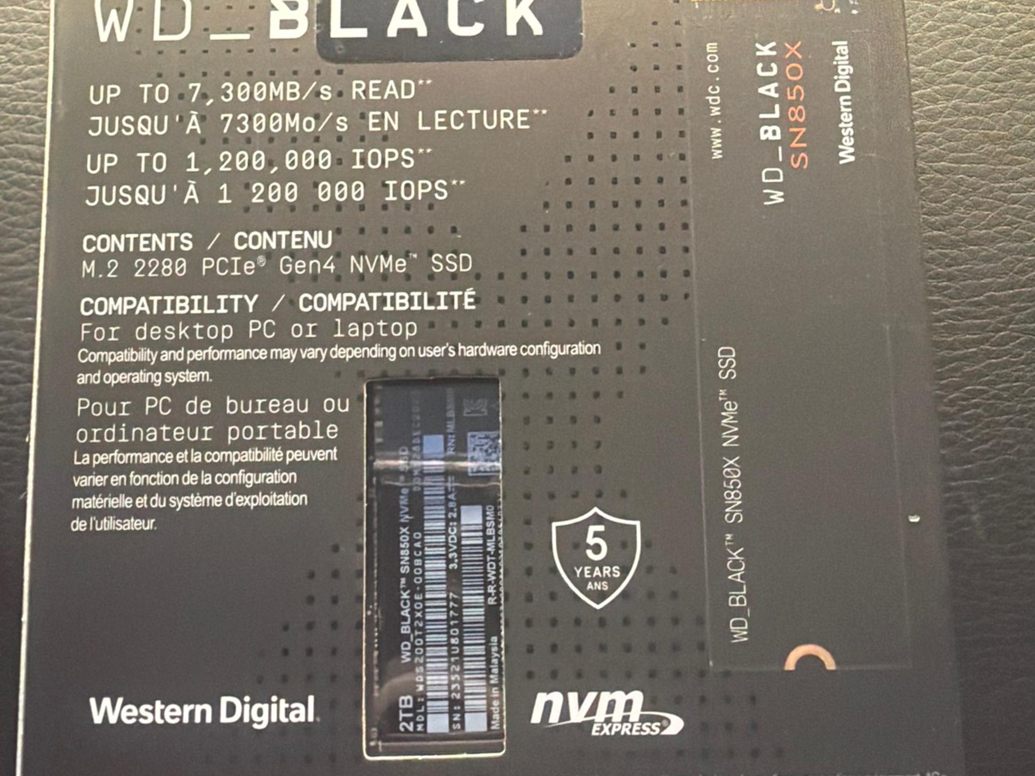 WD Black SN850X 2TB NVMe SSD – Up to 7,300 MB/s – High‑Performance Gen4 Drive