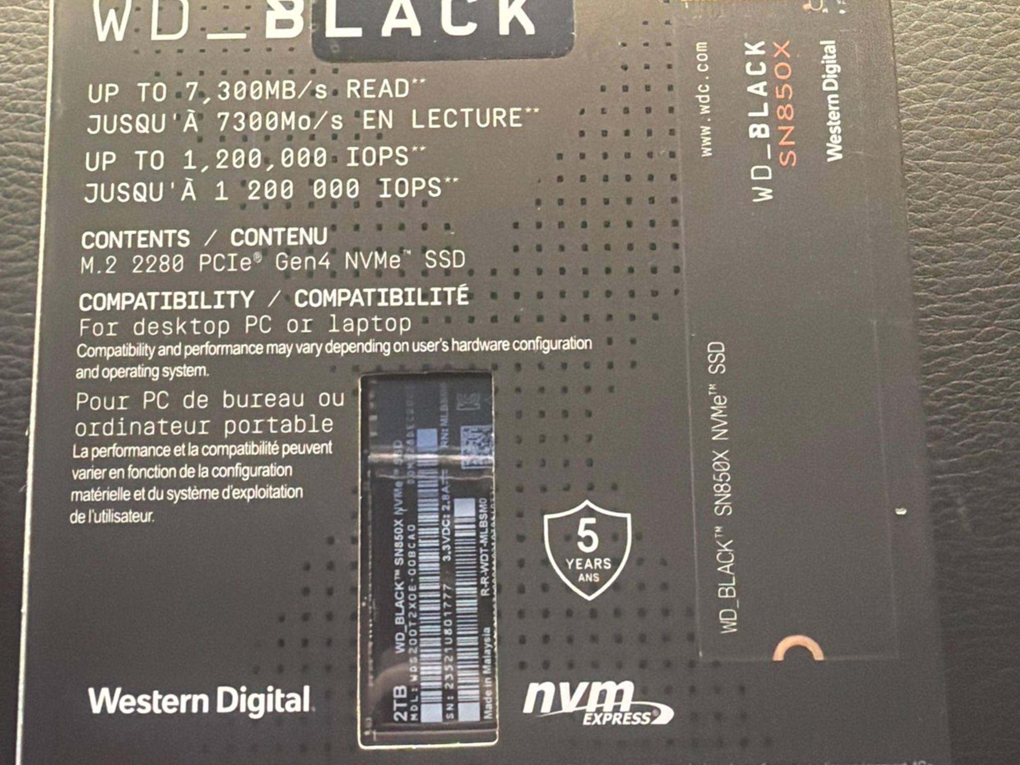 WD Black SN850X 2TB NVMe SSD – Up to 7,300 MB/s – High‑Performance Gen4 Drive