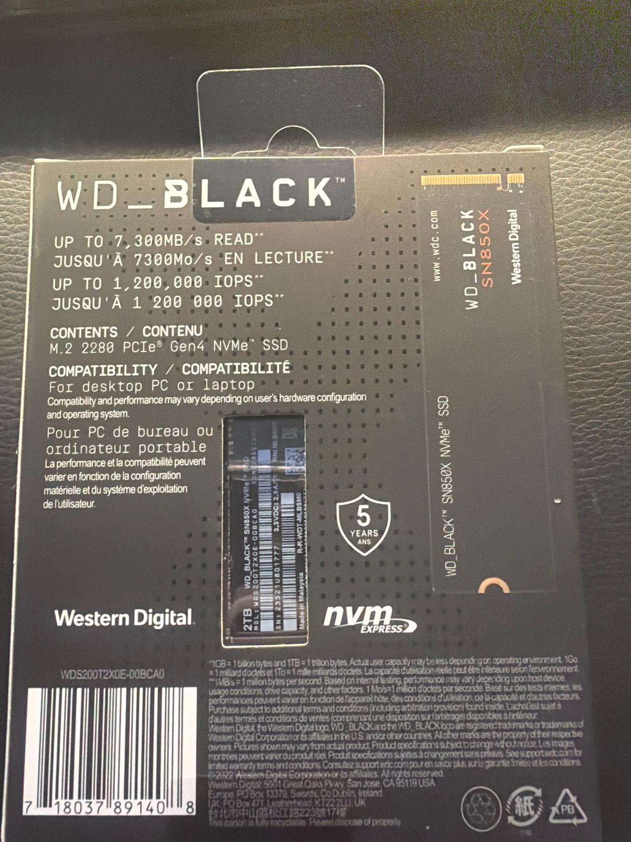 WD Black SN850X 2TB NVMe SSD – Up to 7,300 MB/s – High‑Performance Gen4 Drive