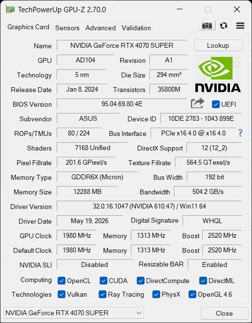 RTX 4070 Super - Asus Prime OC edition 12GB