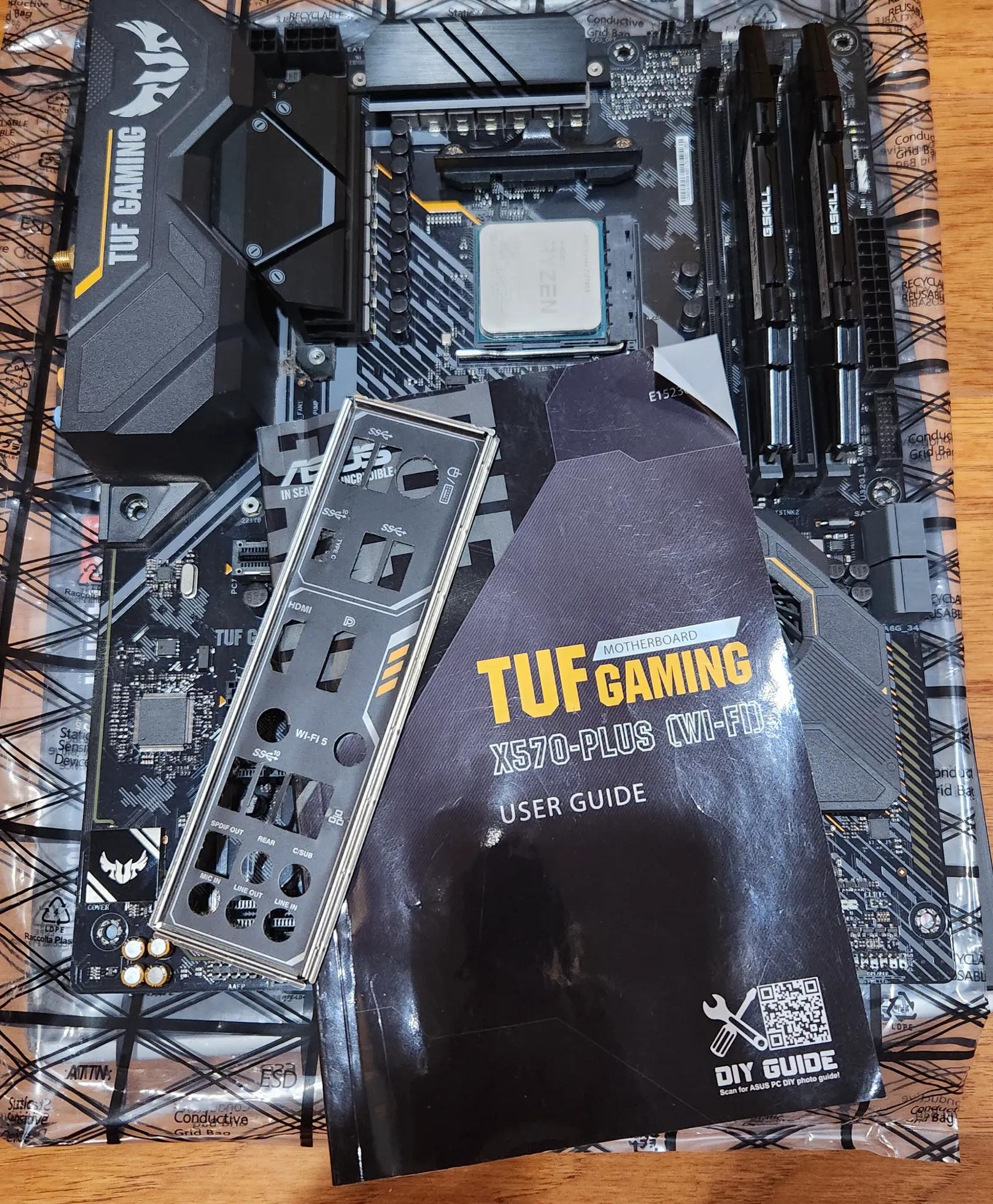 ASUS TUF x570-PLUS (WI-FI) AND Ryzen 7 3700X, 16gb RAM, 256GB M.2 (with Win 10 installed)
