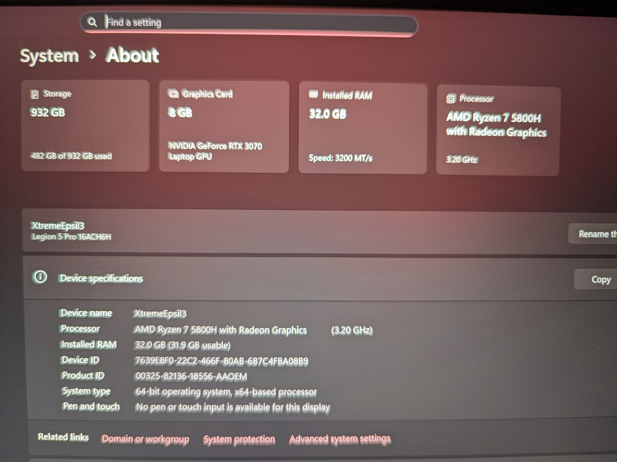 Gaming Laptop Lenovo Legion 5 pro (2021) 1TB SSD/32GB/ Nvidia 3070 RTX