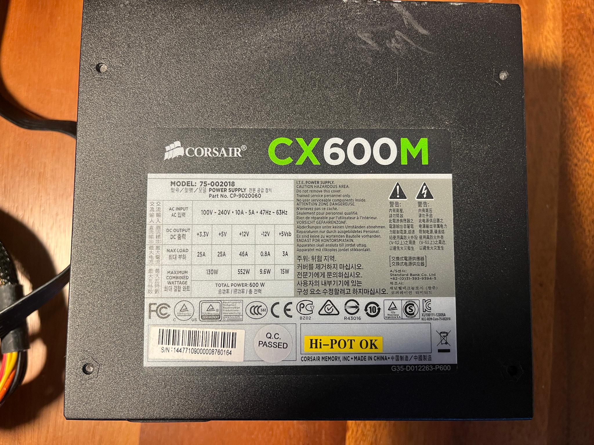 CORSAIR CX600M 600W 80 PLUS BRONZE Power Supply