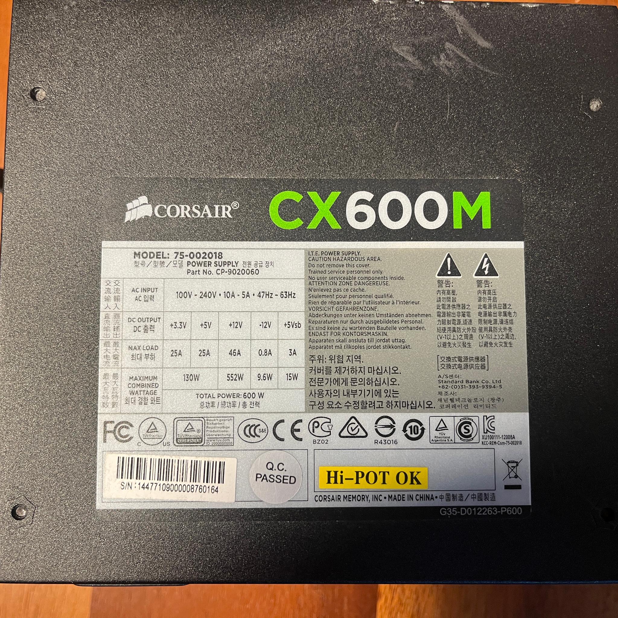 CORSAIR CX600M 600W 80 PLUS BRONZE Power Supply