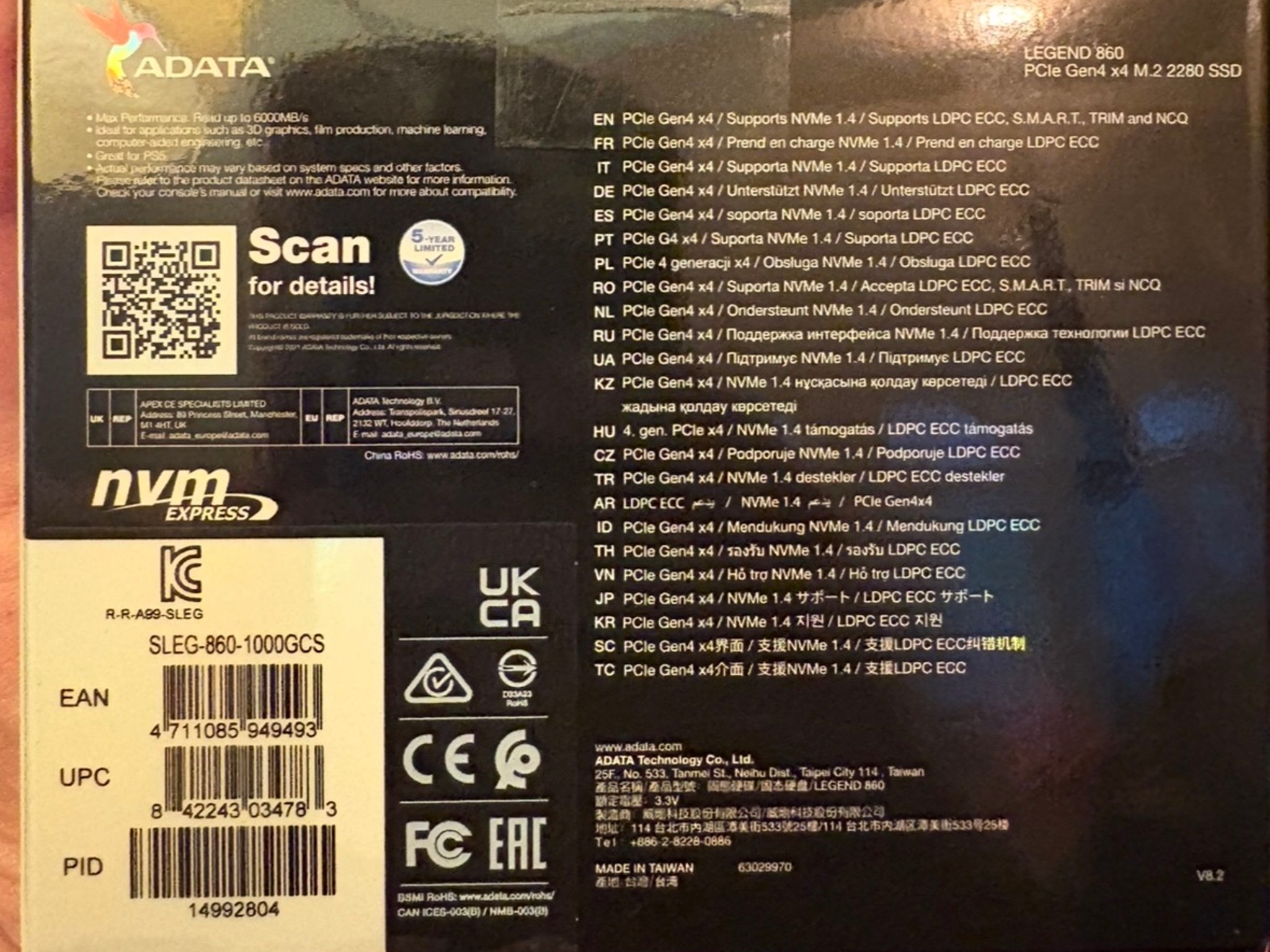 AData Legend 860 PCIe 1TB Gen4 x4 M.2 2280 SSD Internal Solid State Drive Model