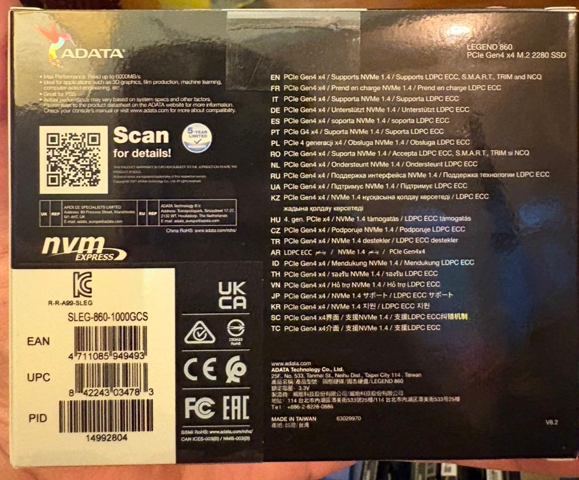 AData Legend 860 PCIe 1TB Gen4 x4 M.2 2280 SSD Internal Solid State Drive Model