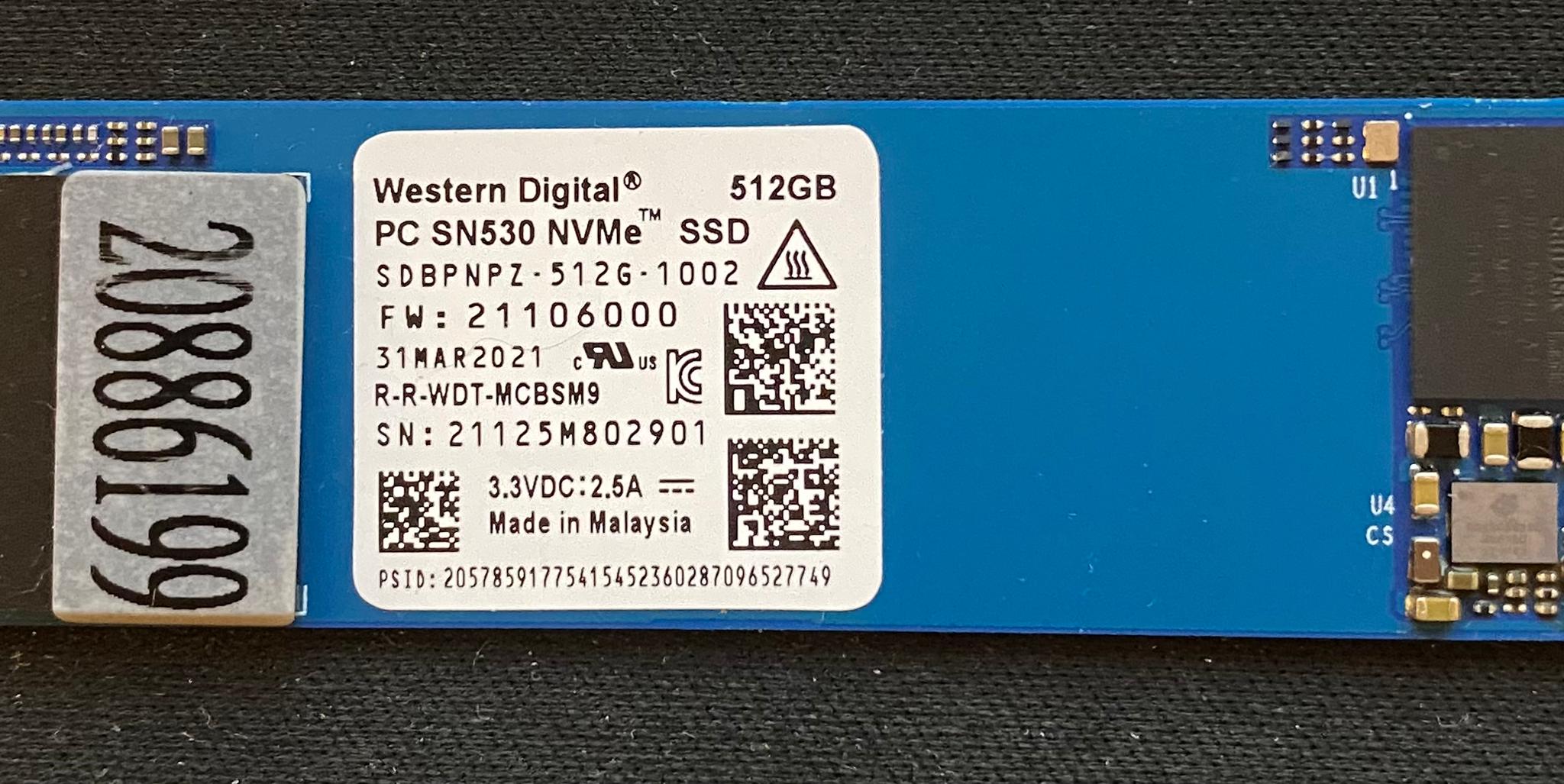 Western Digital SN530 512GB NVMe m.2 SSD