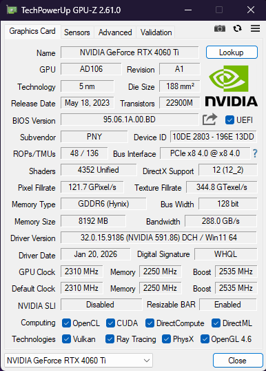 PNY RTX 4060 Ti 8GB