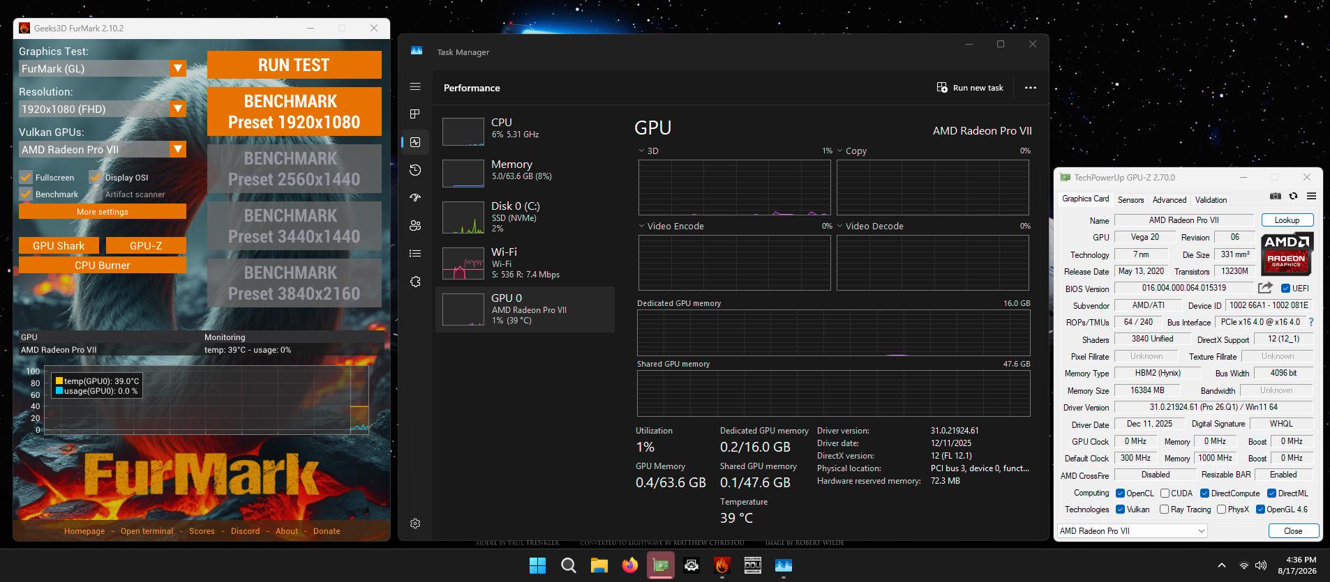 AMD Radeon Pro VII 16GB HBM2 ECC 4096-bit