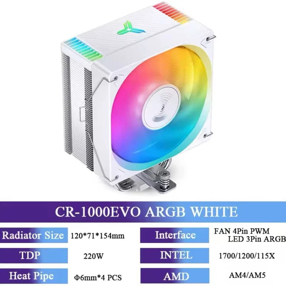 🔥SALE🔥JONSBO CR-1000 EVO ARGB 120mm CPU Cooler White - US seller