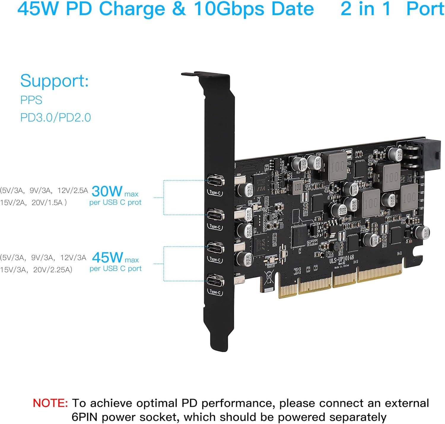 USB PCIe 4 USB Type-C Ports PCIe USB 3.1 (USB 3.2 Gen 2) with 10 Gbps Power Delivery Card