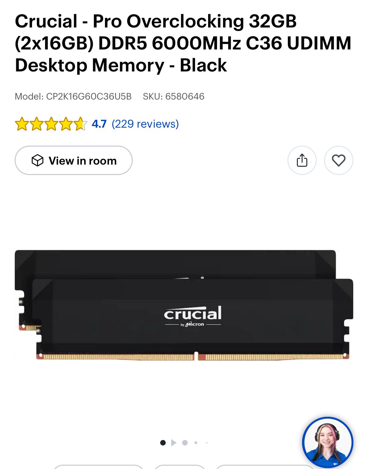 Crucial DDR5-6000 32GB (2X16GB) CL36