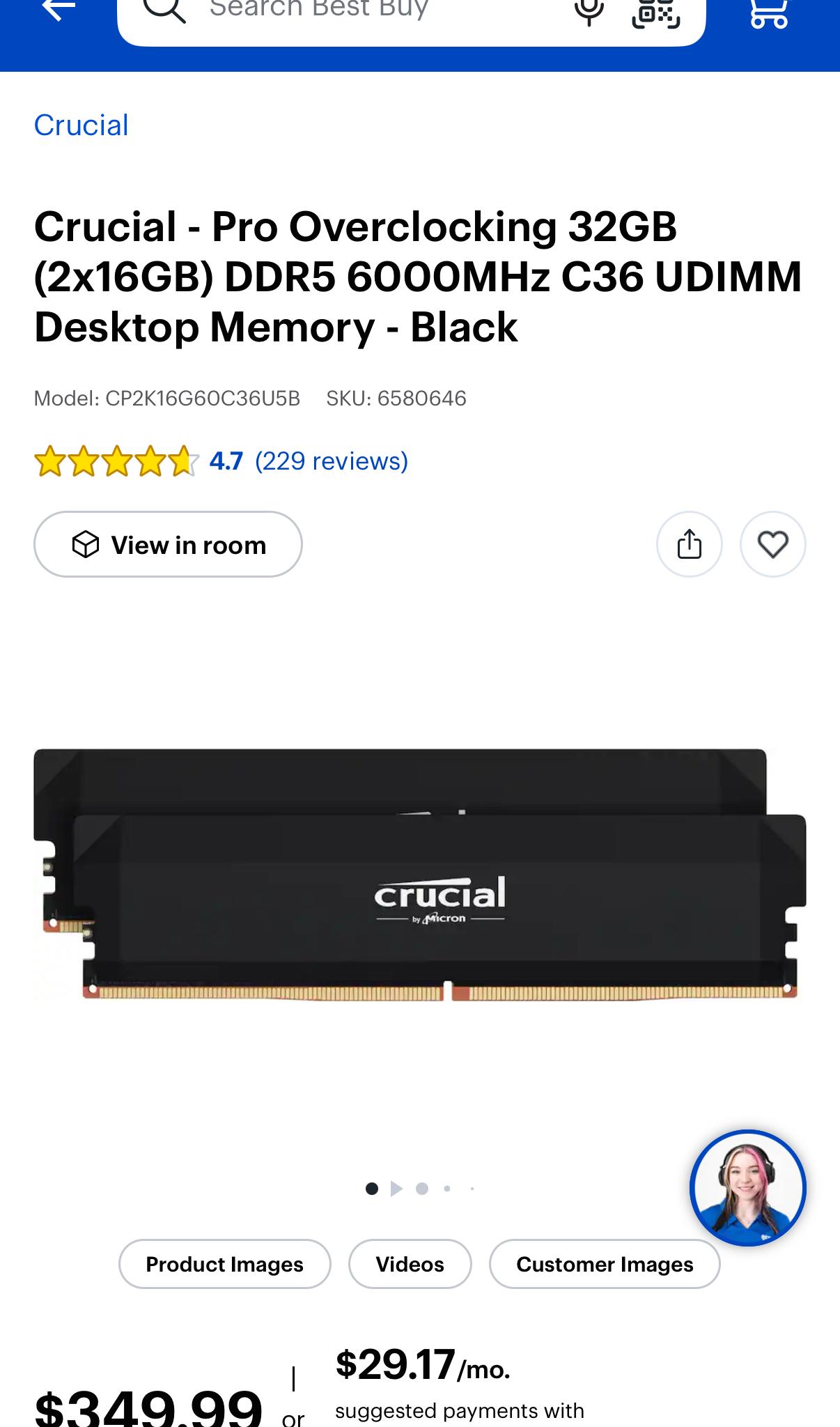 Crucial DDR5-6000 32GB (2X16GB) CL36