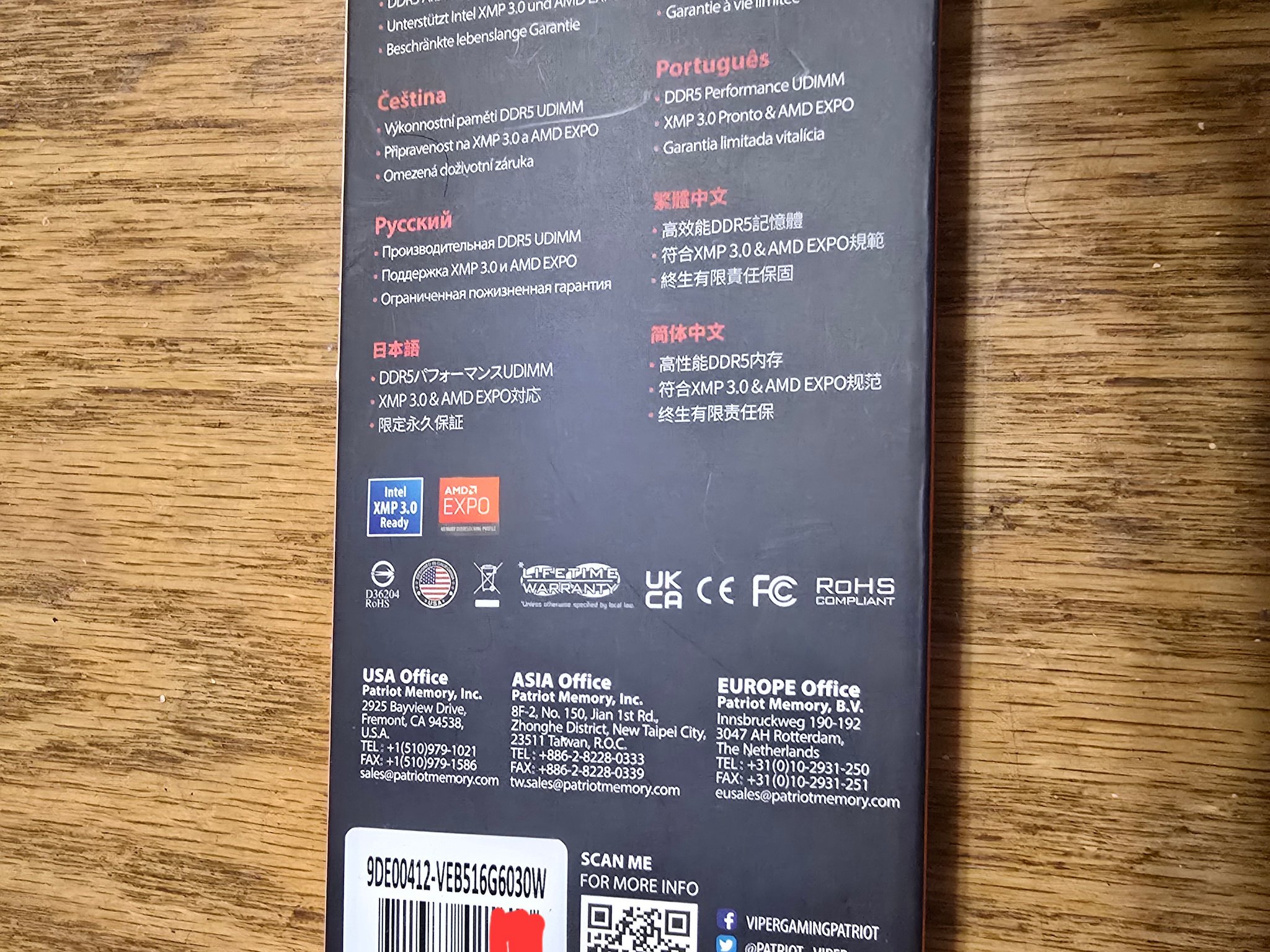 Patriot Viper Elite 5 16GB 288-Pin PC RAM DDR5 6000 CL30(PC5 48000) Hynix VEB516G6030W