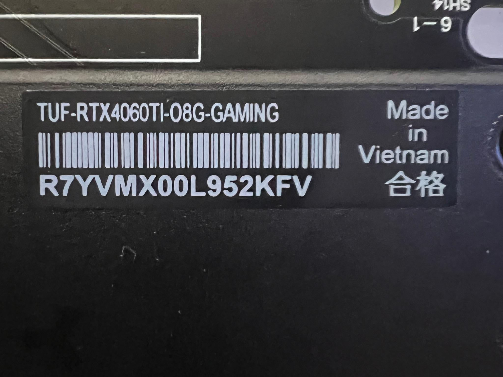 ASUS TUF Gaming GeForce RTX 4060 Ti OC 8GB RGB Ray Tracing GPU-Original Box inc.