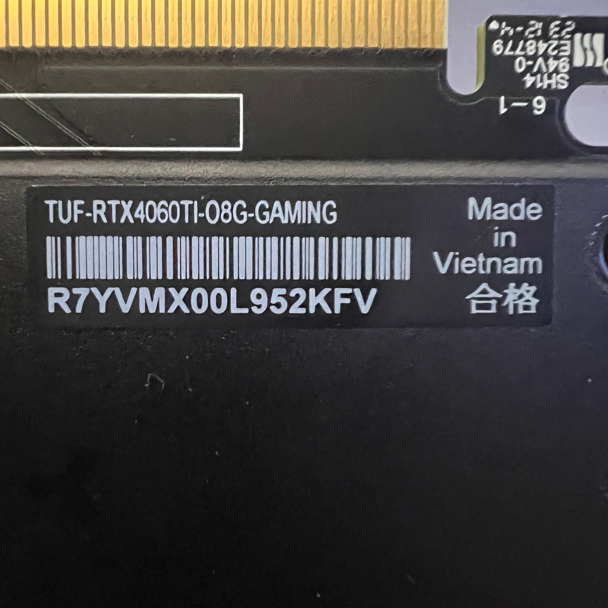ASUS TUF Gaming GeForce RTX 4060 Ti OC 8GB RGB Ray Tracing GPU-Original Box inc.