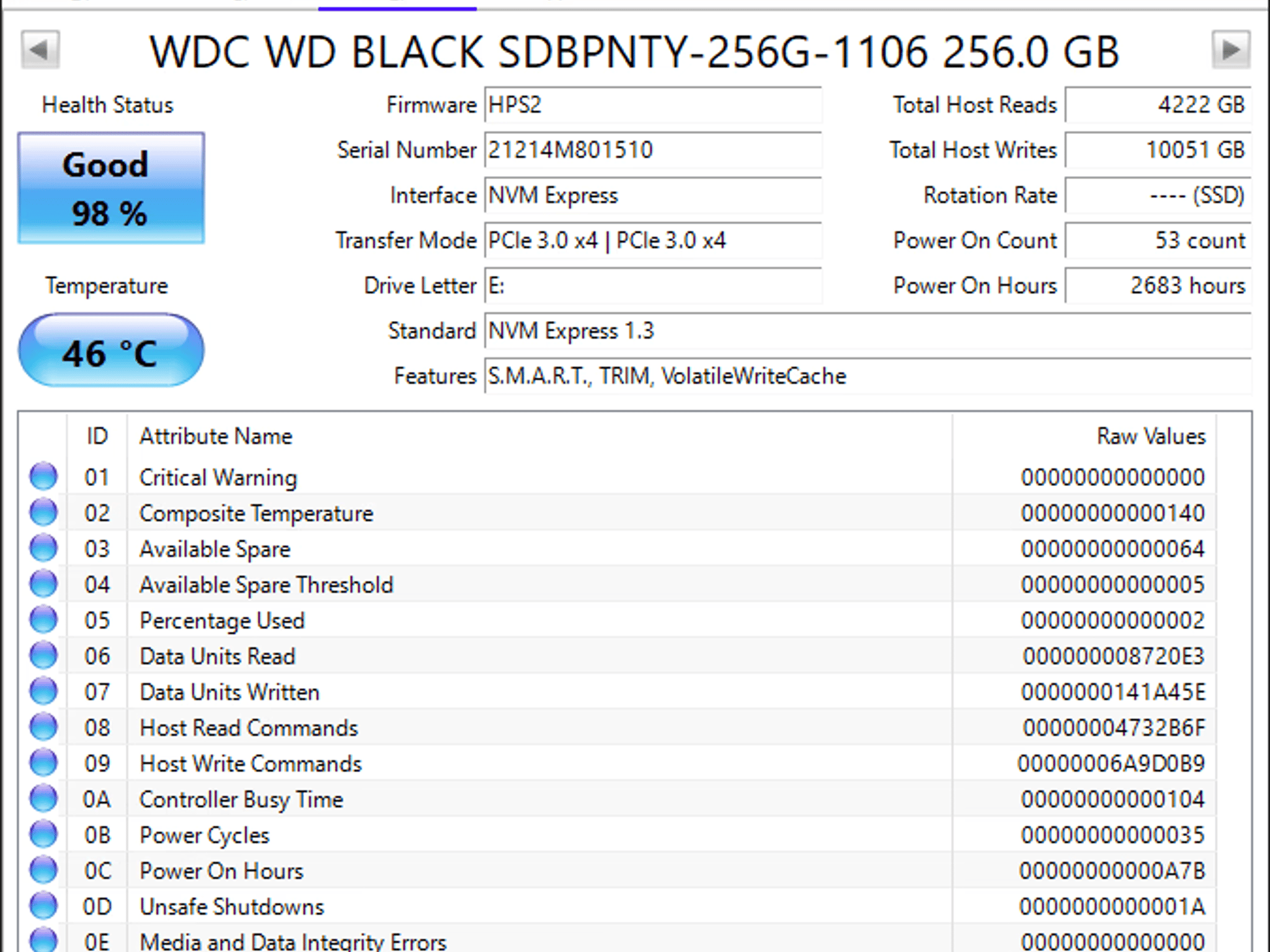 WD SN730 256GB NVME PCIe 3.0 x4 M.2 SSD