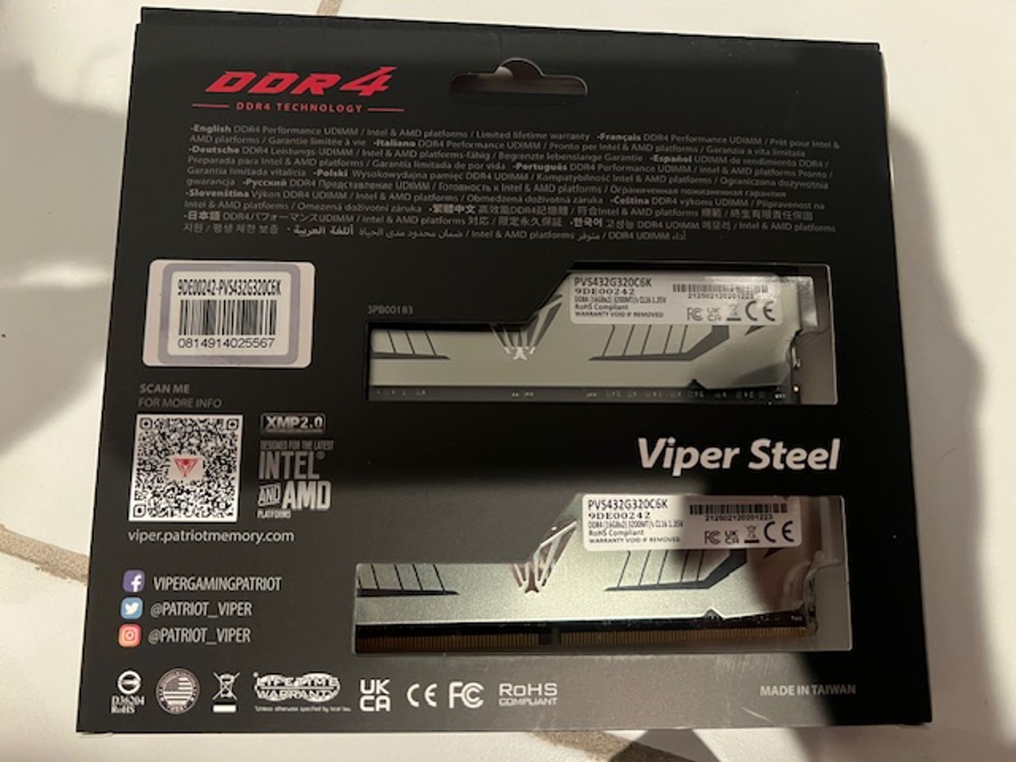 Patriot Viper Steel 32GB (2 x 16GB) 288-Pin PC RAM DDR4 3200 CL16 Desktop Memory