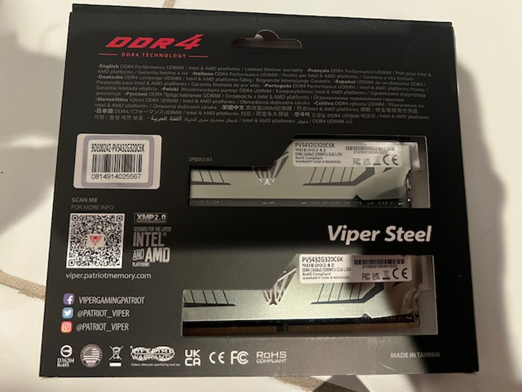 Patriot Viper Steel 32GB (2 x 16GB) 288-Pin PC RAM DDR4 3200 CL16 Desktop Memory