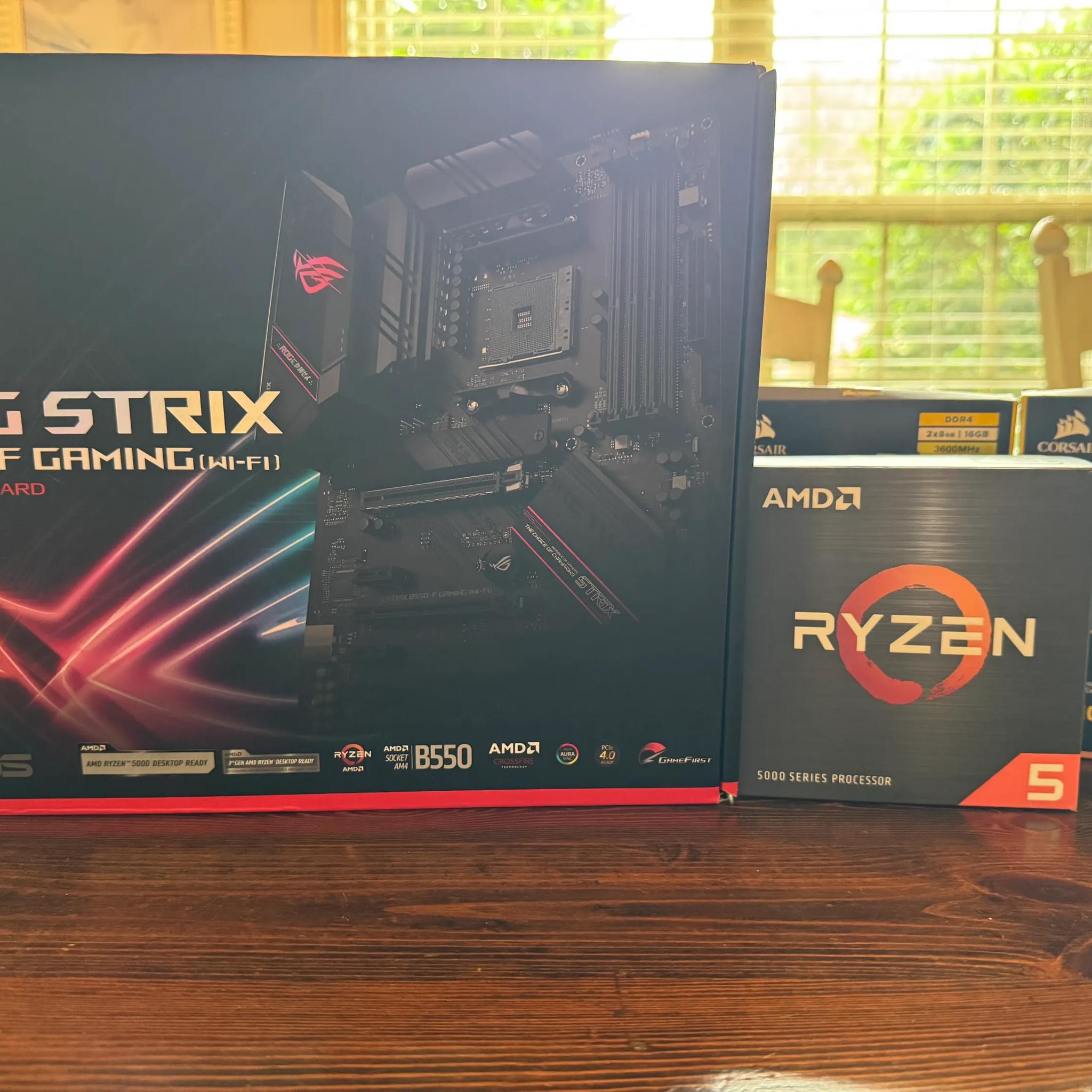 ROG STRIX B550 With Ryzen 5600x and 32gb of ddr4 memory.
