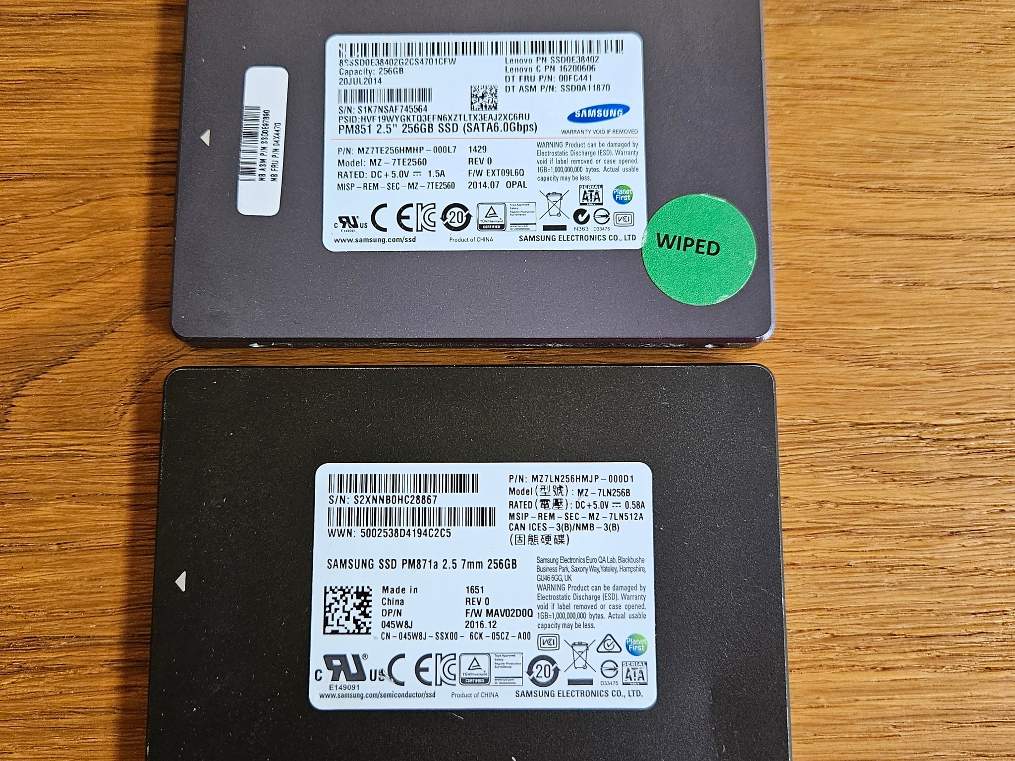 Samsung 256GB SSD SATA 2.5" Internal Hard Drive Lot of 2