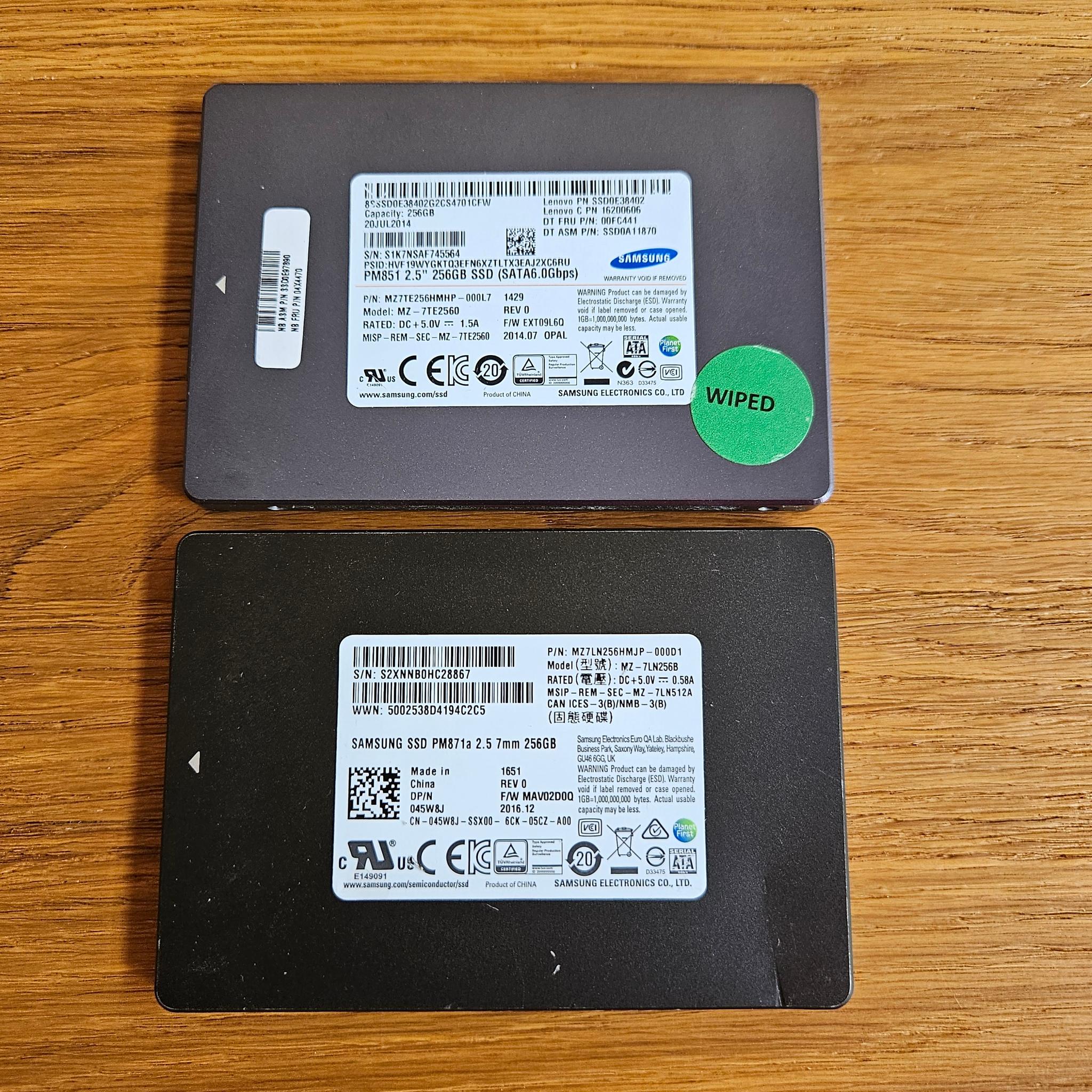 Samsung 256GB SSD SATA 2.5" Internal Hard Drive Lot of 2