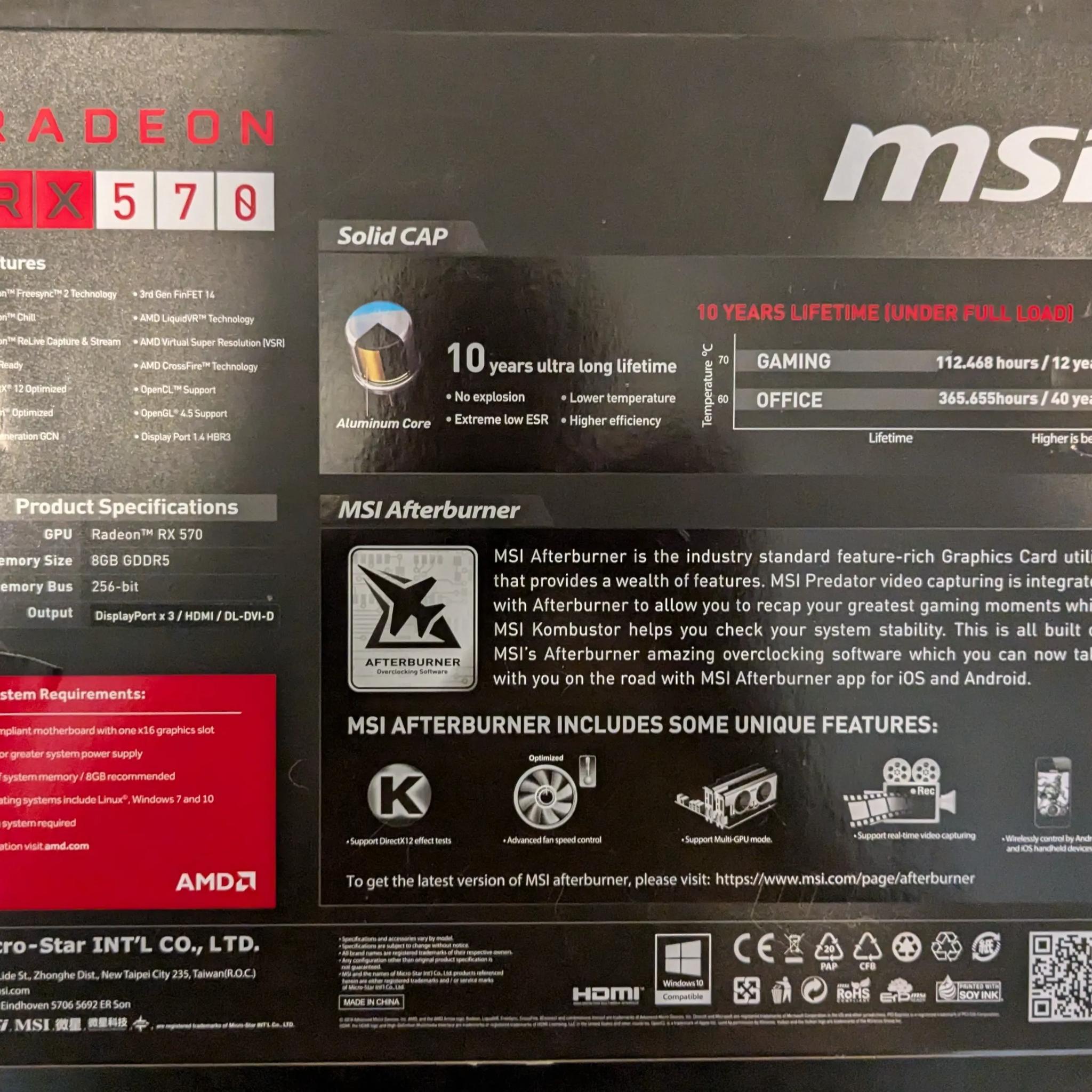 🎄SALE🎄MSI RX570 OC 8GB GDDR5 DirectX 12 VR Ready AMD