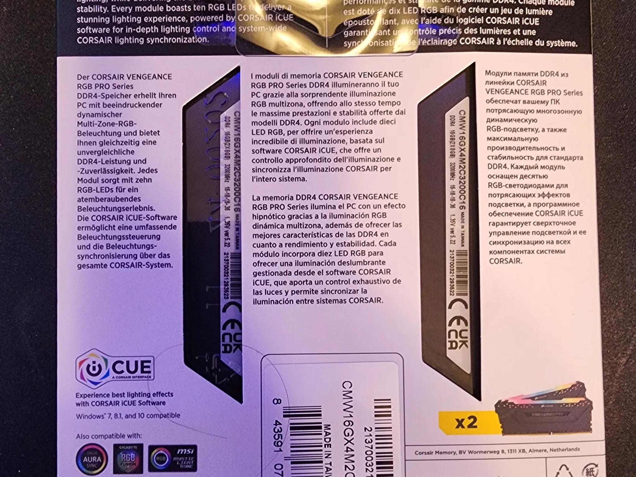 CORSAIR Vengeance RGB Pro 16GB (2x8GB) DDR4 3200 CL16