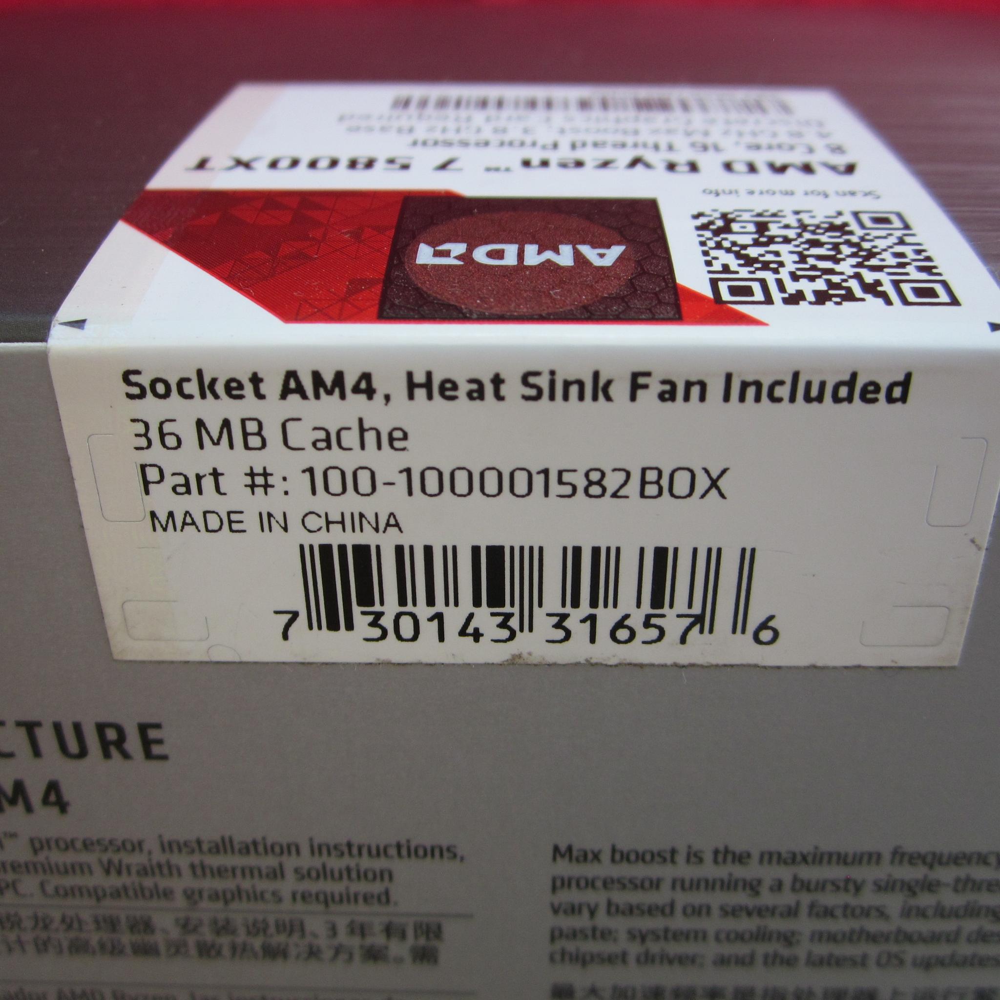 NEW! AMD Ryzen 7 5800XT 3.8/4.8 GHz AM4 CPU With Wraith Prism Cooler