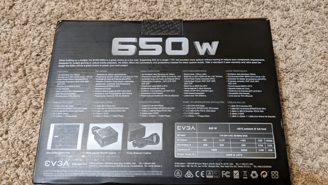 EVGA 650 Watt Non-Modular PSU