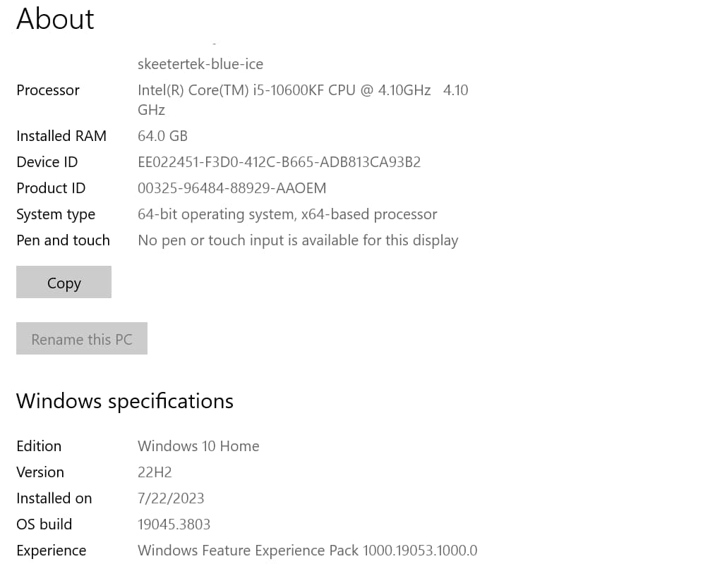Blue Ice--i5 10600KF, RX 7600, Strix B460I, 64Gb RAM, 2TB SSDs, 240mm AIO, WiFi/BT