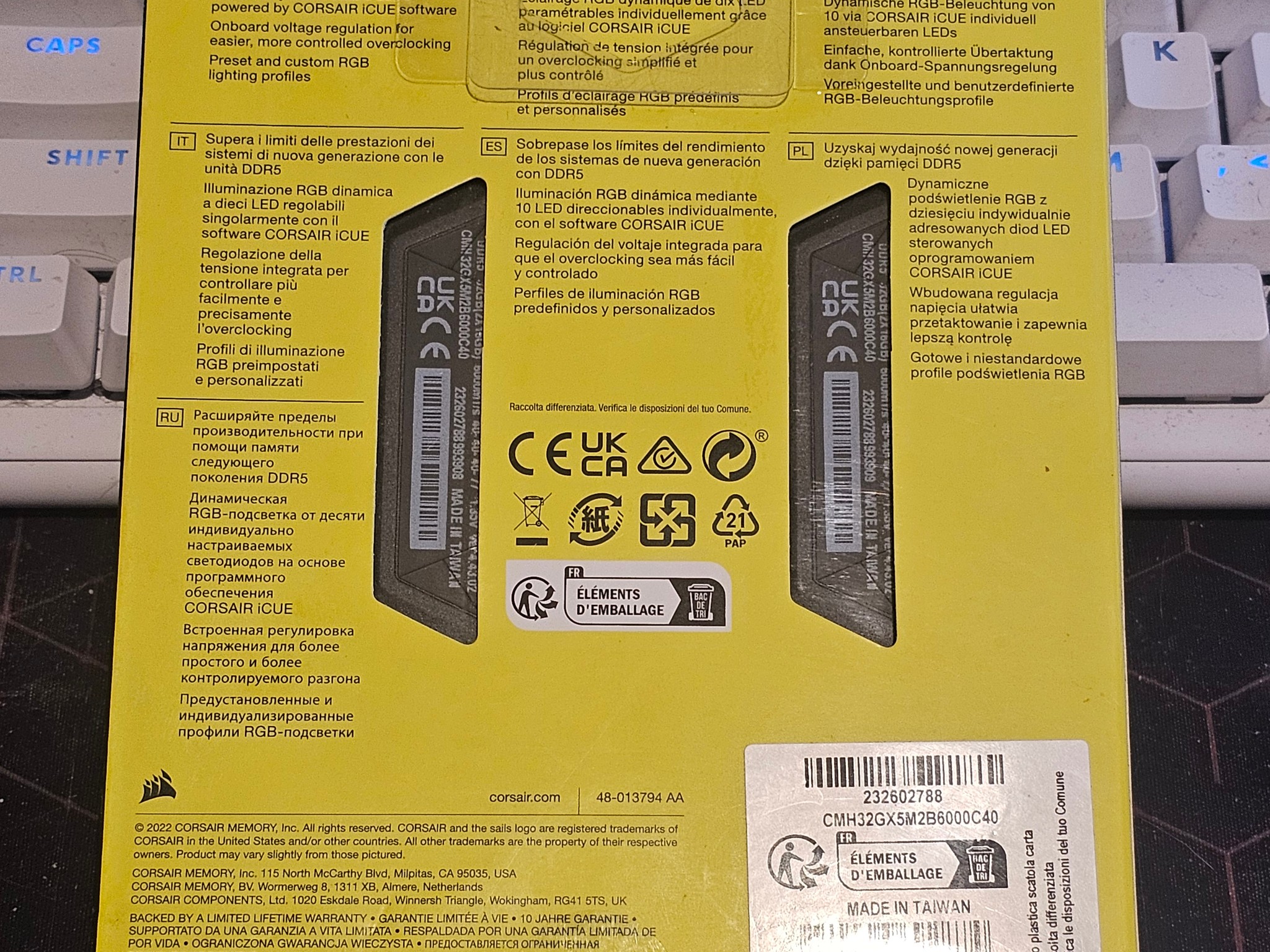 Corsair Vengeance RGB DDR5 6000mt/s (CL40) New, Unopened