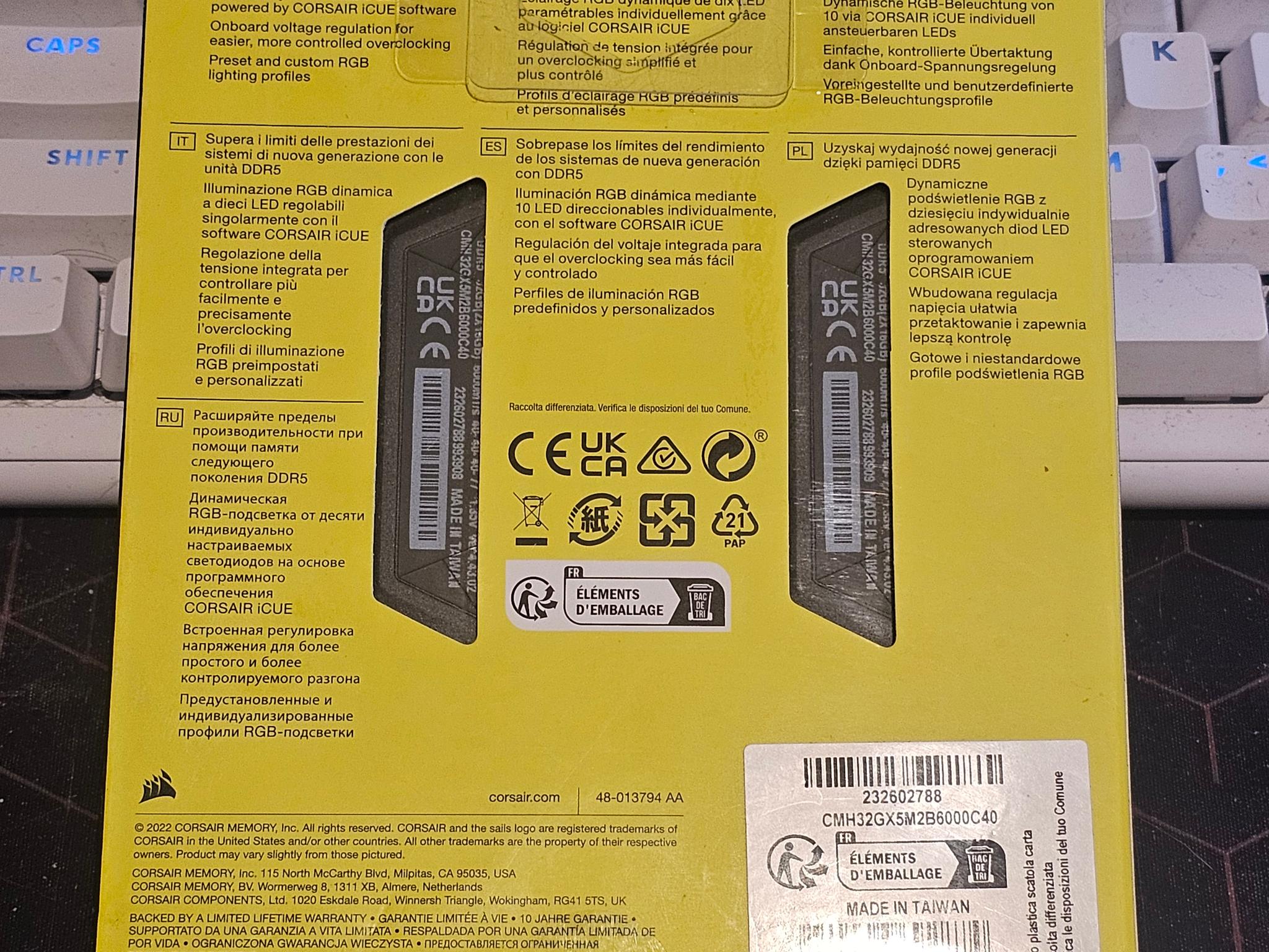 Corsair Vengeance RGB DDR5 6000mt/s (CL40) New, Unopened