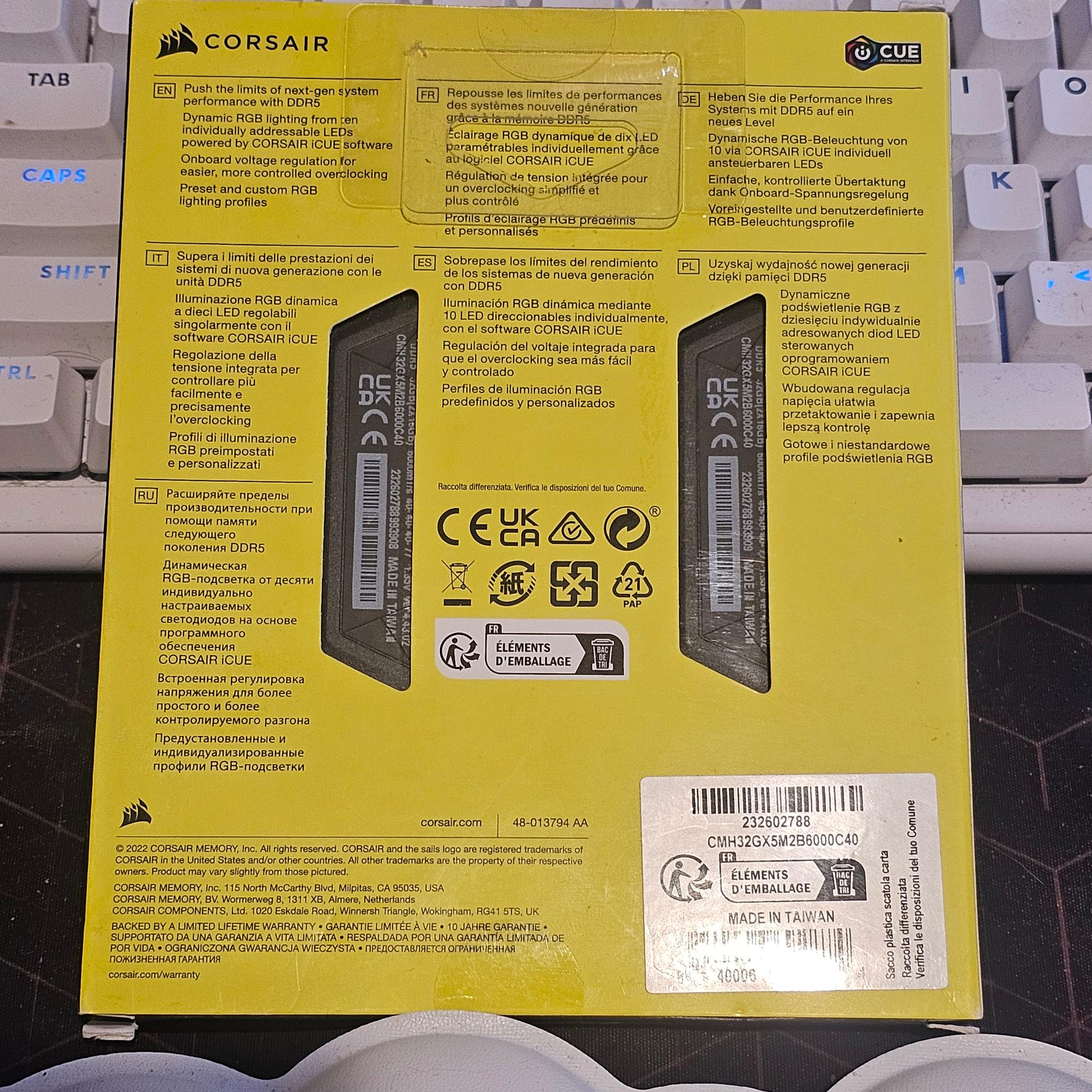 Corsair Vengeance RGB DDR5 6000mt/s (CL40) New, Unopened