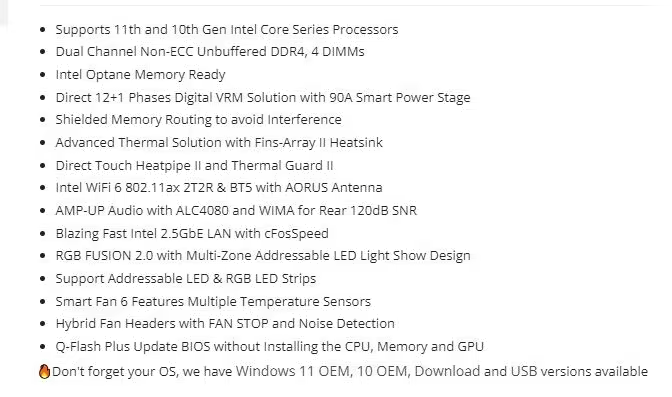 New In Box Gigabyte Z590 AORUS PRO AX Motherboard Mobo 