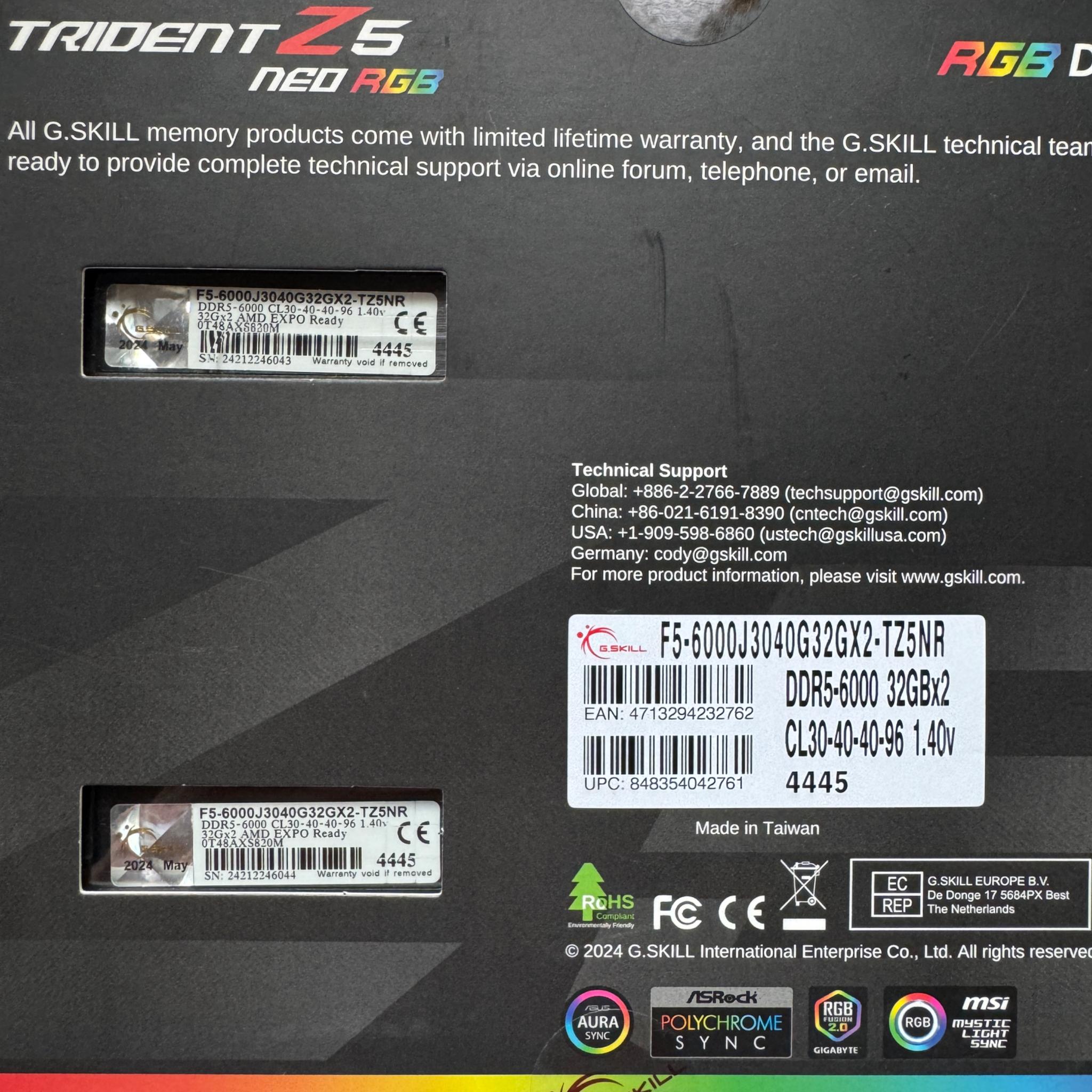 DDR5 64GB Trident Z5 Neo RGB (32GB x 2) 6000MT/s CL30
