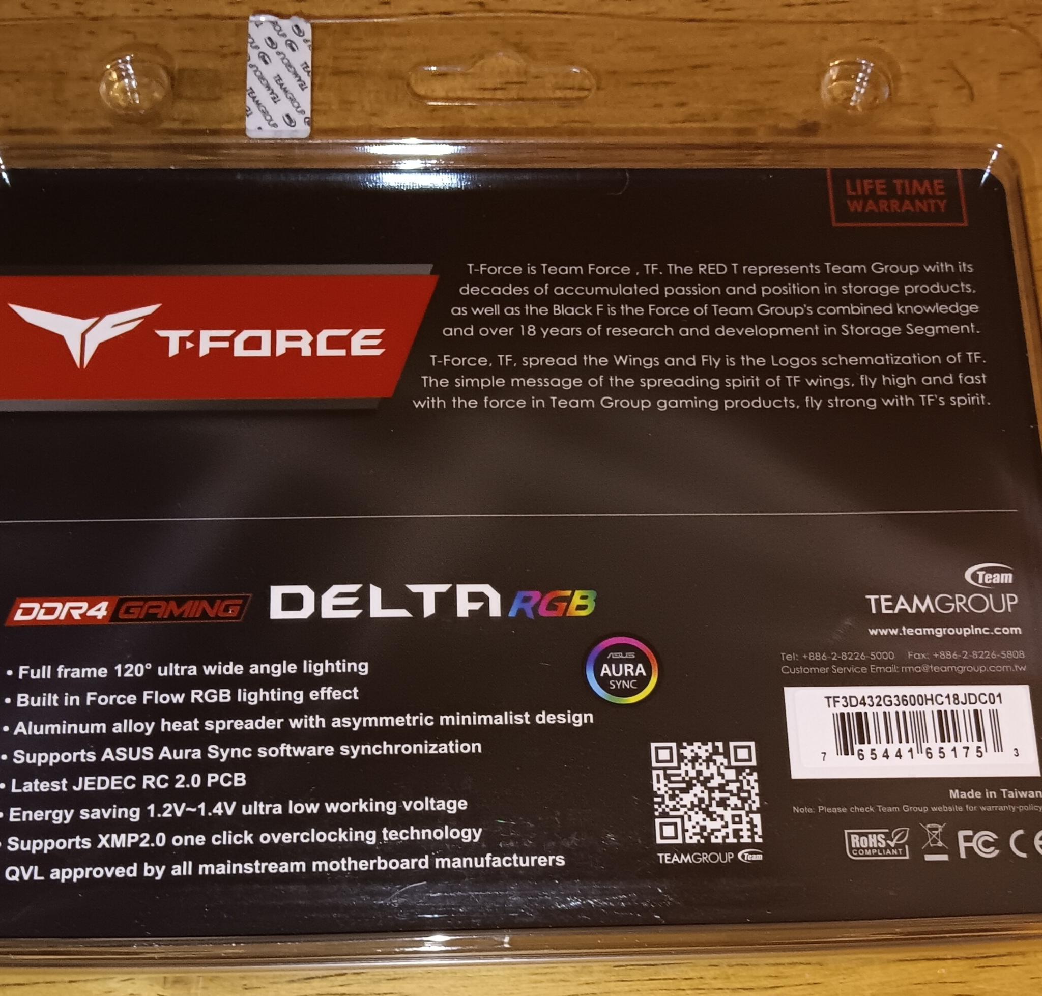 TEAMGROUP T-Force Delta RGB DDR4 32GB (2X16Gb) 3600Mhz  (PC4-28800) CL18