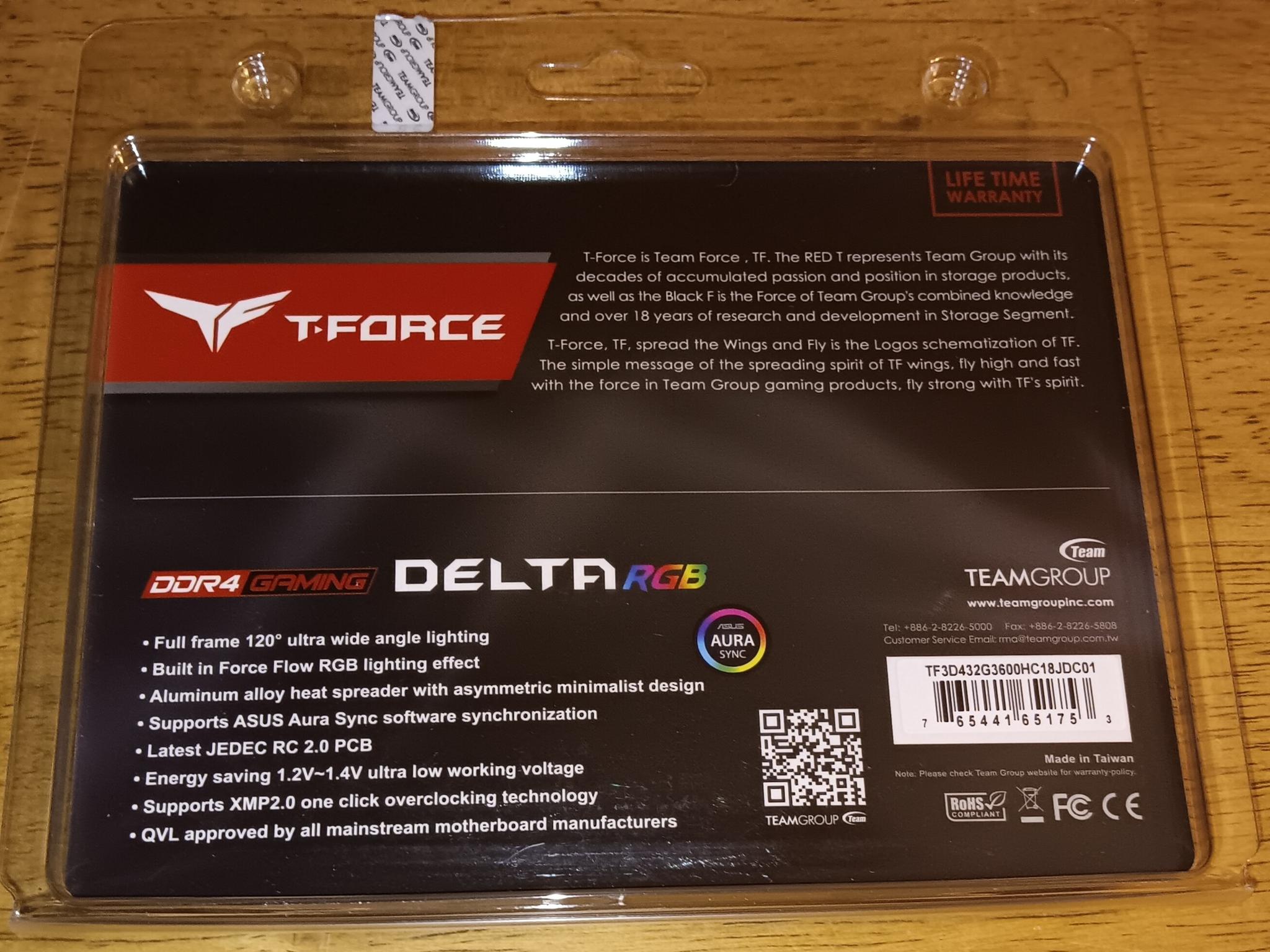 TEAMGROUP T-Force Delta RGB DDR4 32GB (2X16Gb) 3600Mhz  (PC4-28800) CL18