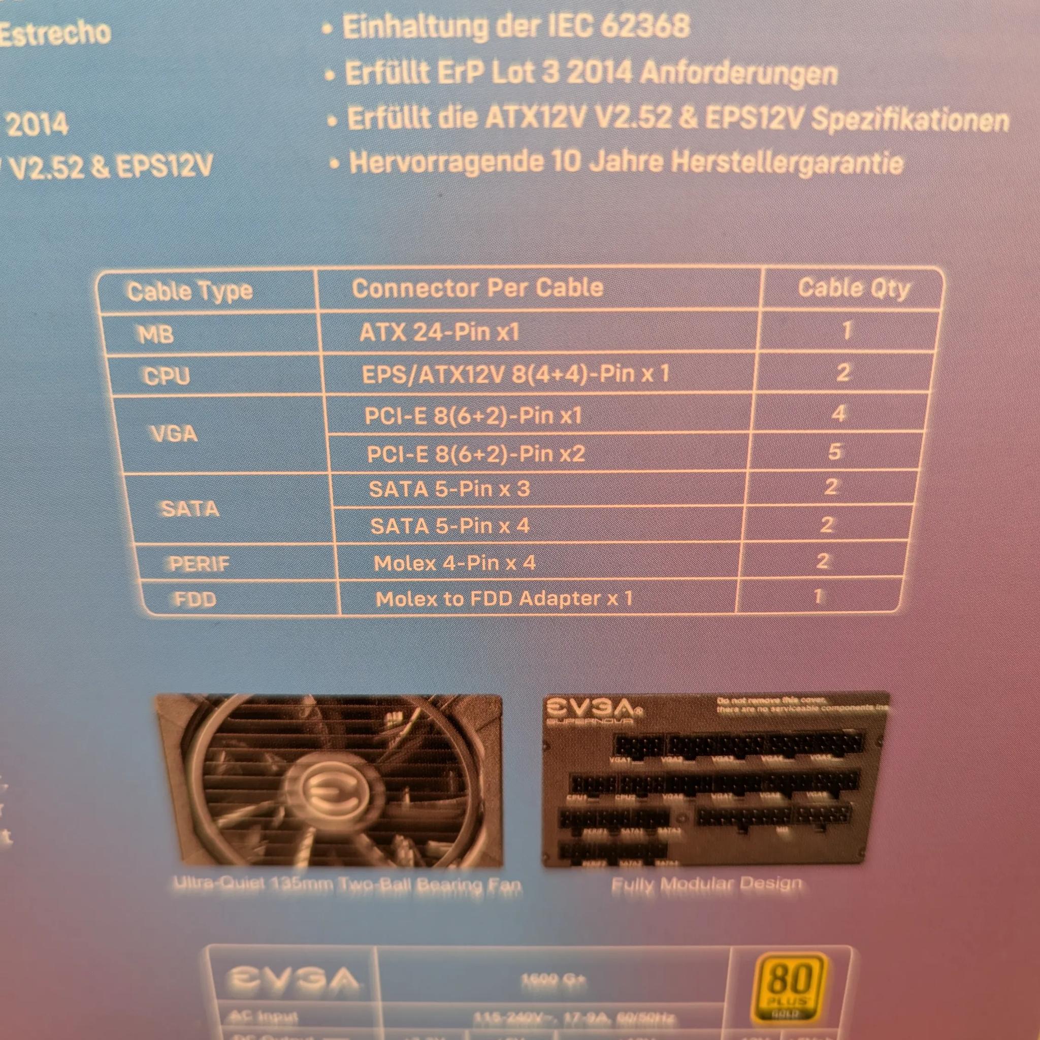 💥 EVGA SuperNOVA 1600 G+ | 80+ Gold 1600W PSU – Monster Power Supply with ALL CABLES