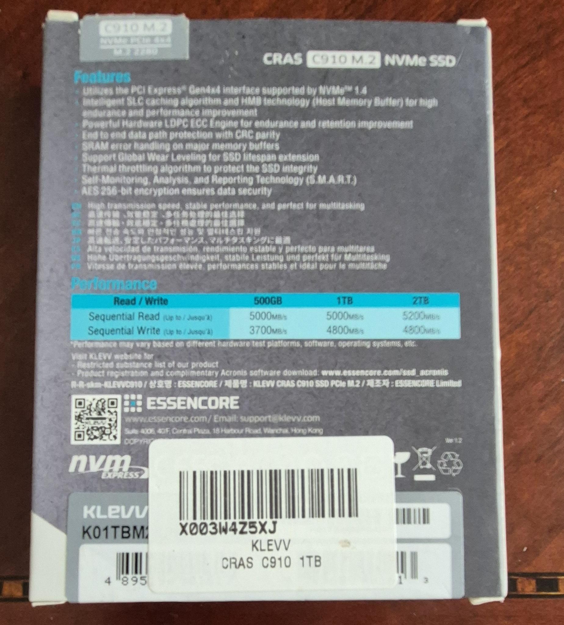 New Open Box KLEVV CRAS C910 1TB M.2 2280 NVMe PCIe Gen4x4 Laptop & Desktop 1TB W/Heat Sink Bundle