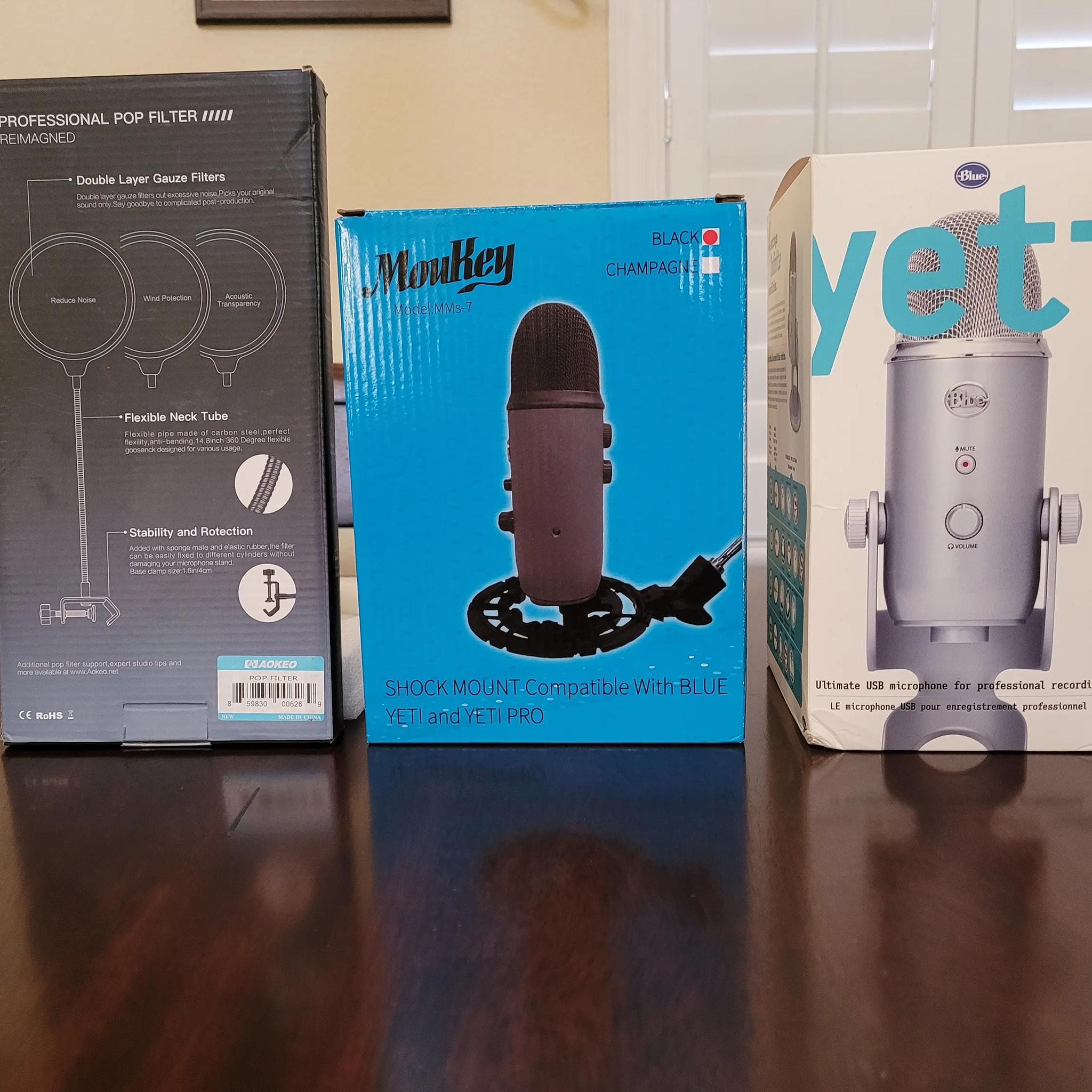 Blue Yeti Microphone (+Shock Mount and 2 Pop Filters)